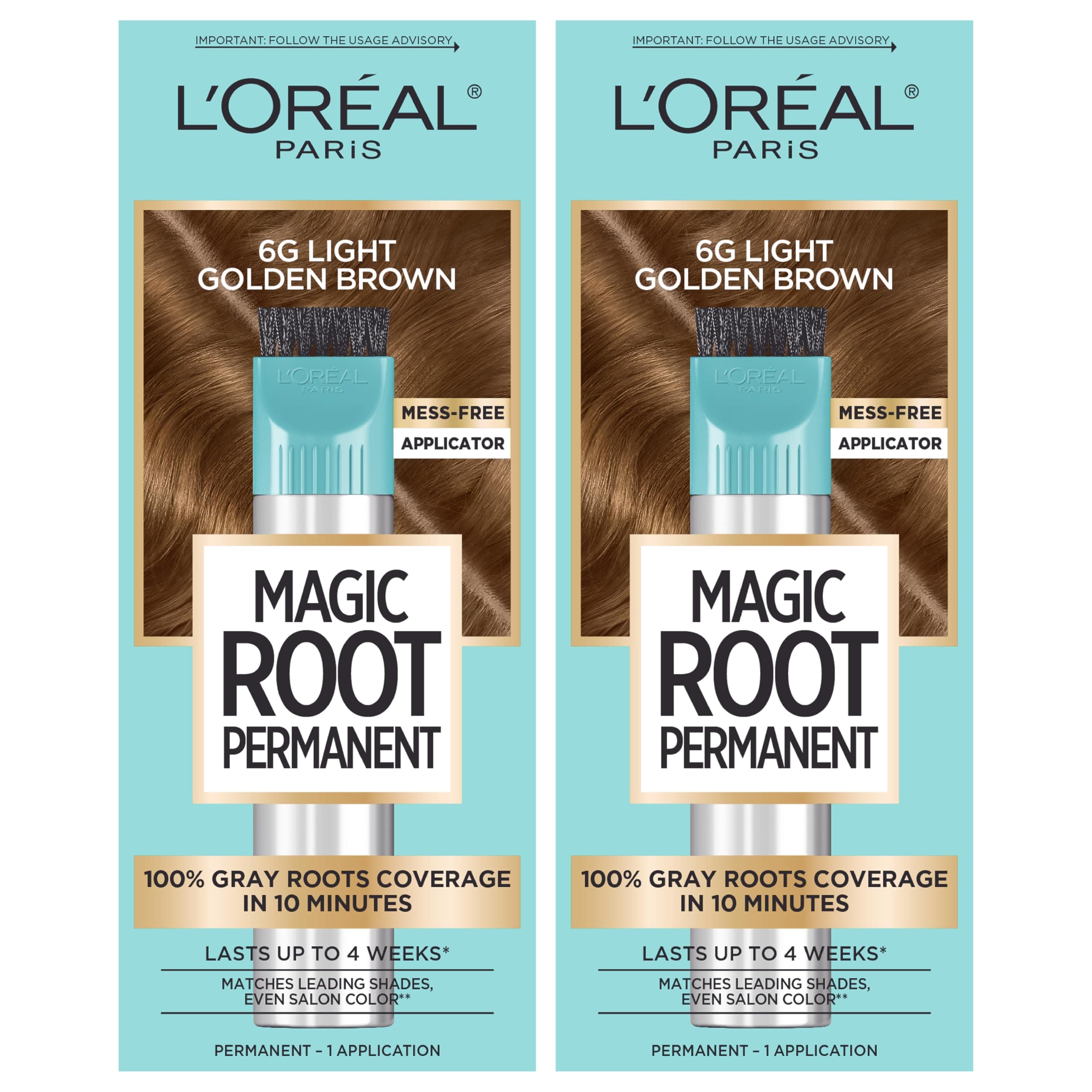 L’Oréal Paris Magic Root Permanent Hair Color, 10 Minute Root Coloring Kit with 100% Gray Hair Coverage, 6G Light Golden Brown, 2 Count