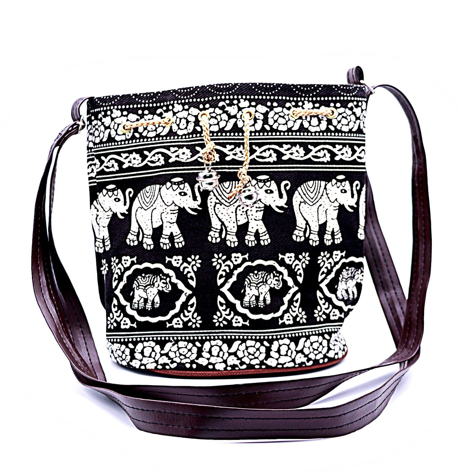 TRNS Thailand Elephant Print Drawstring Shoulder Handbag
