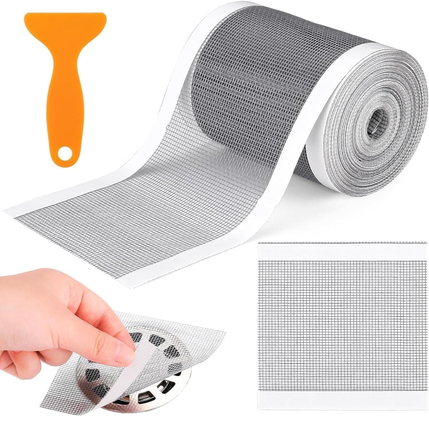 Rushwak Self Adhesive Mesh Roll for Bathroom Drain Kitchen Sink Strainer Disposable Hair Catcher Shower Drain Mesh Stickers Cuttable PVC Mash Shower Drain Cover Hair Catcher for Any Length (12cm x 4m)