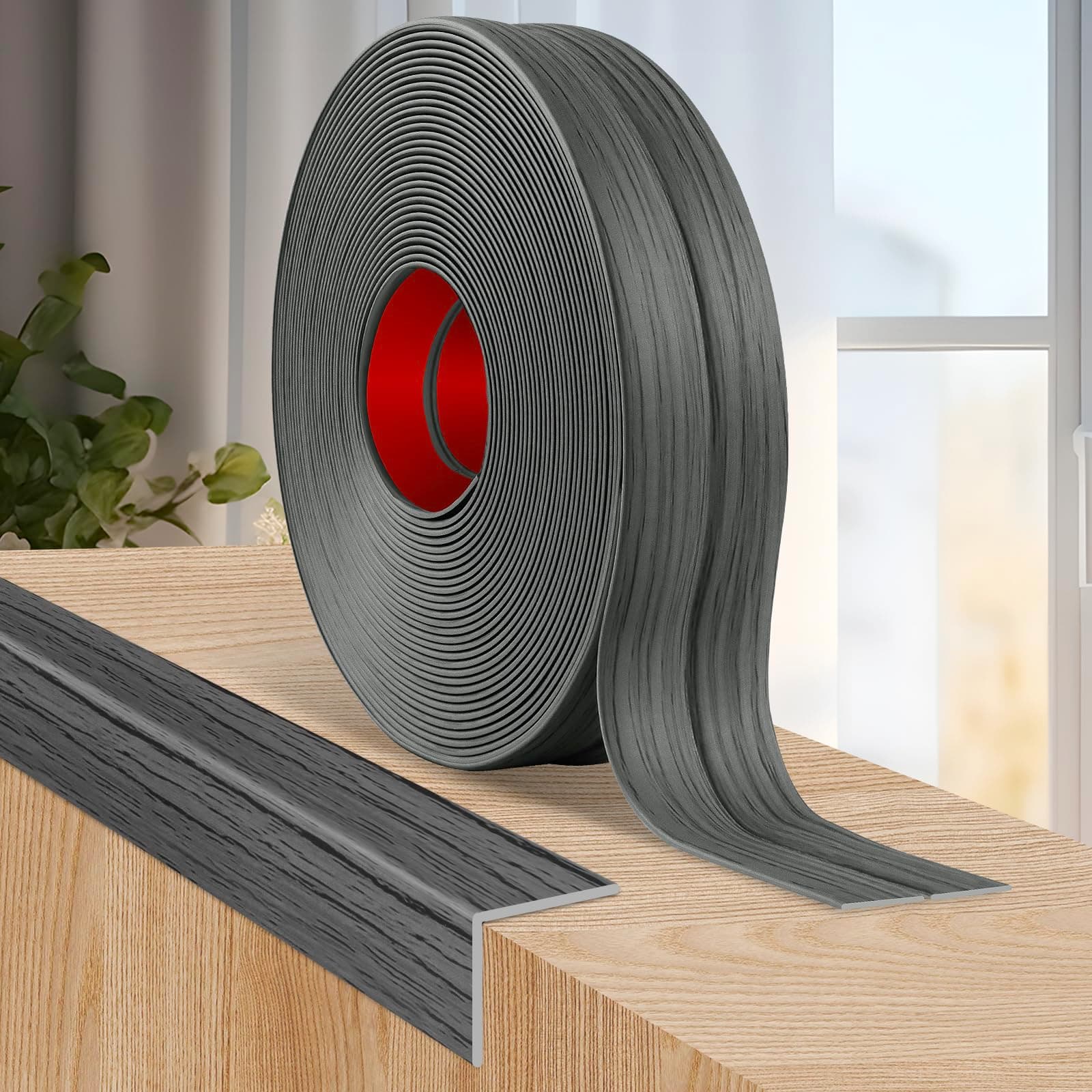 Flexible Wall Corner Protector Moulding Trim Peel and Stick Wall Corner Guards Edge Protector Self Adhesive Molding Trim Strip for Edge Ceiling (Deep Gray Wood Grain, 2.4 in x 20 Ft)