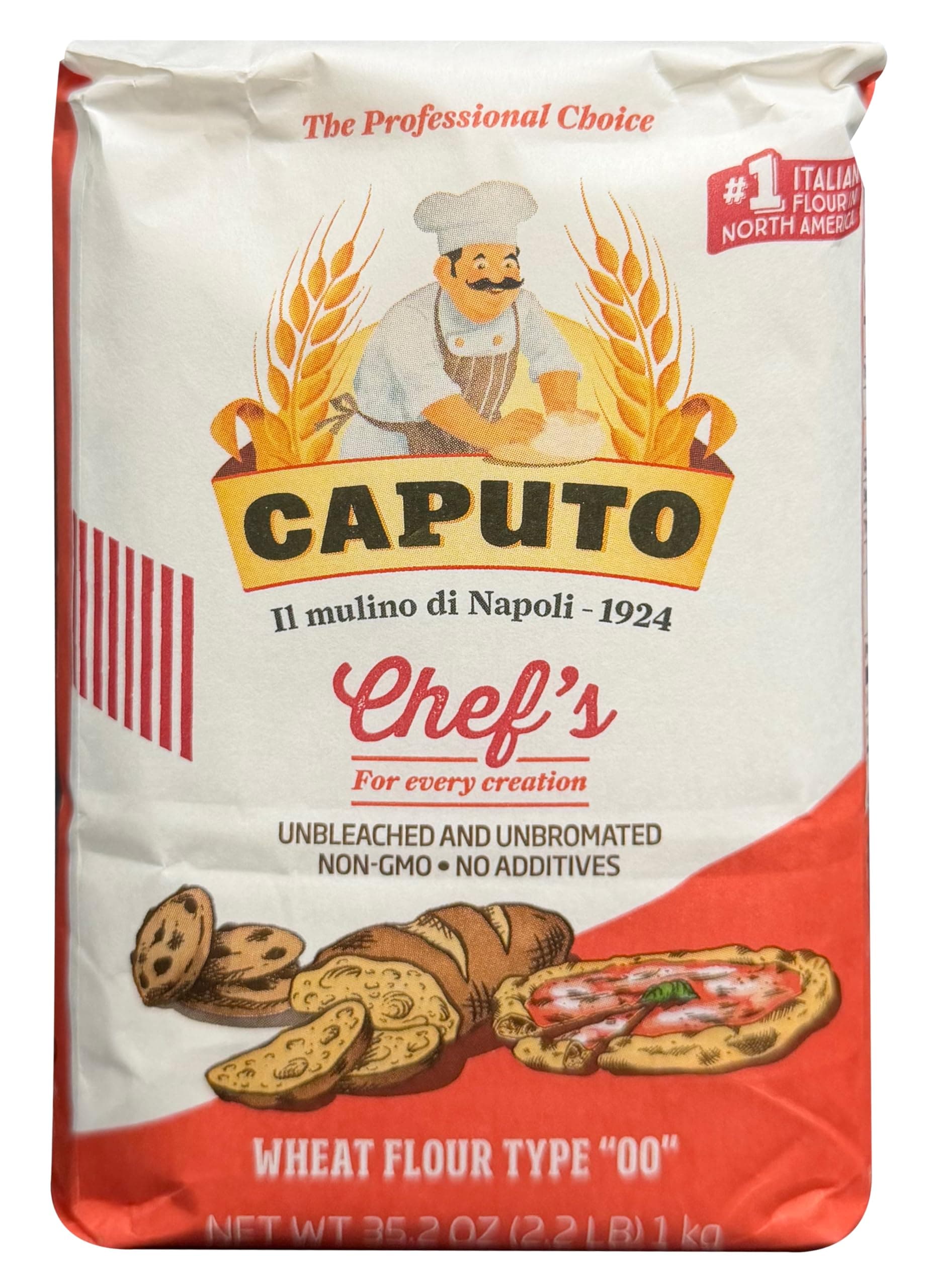 Caputo Antimo Flour"00" Chefs Flour (5 Pack) Each 1 Kilo (2.2 Pounds) Bags, Il Mulino di Napoli, Pizza Flour