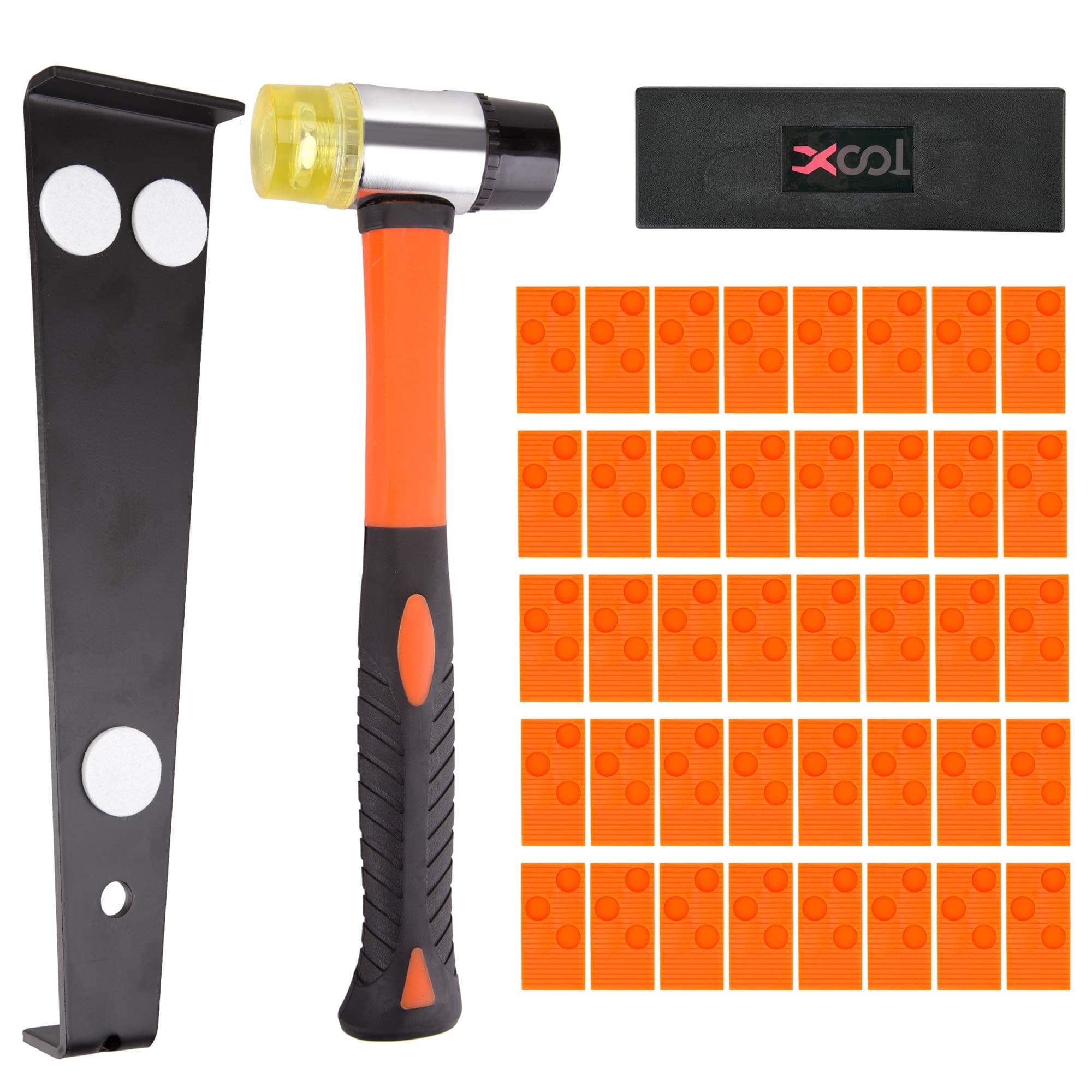 Laminate Flooring Installation kit, XOOL Flooring Tools with Solid Tapping Block, Long and Wider Pull Bar, Reinforced Double-Faced Mallet and 40 Spacers for Laminate Wood Flooring Faster