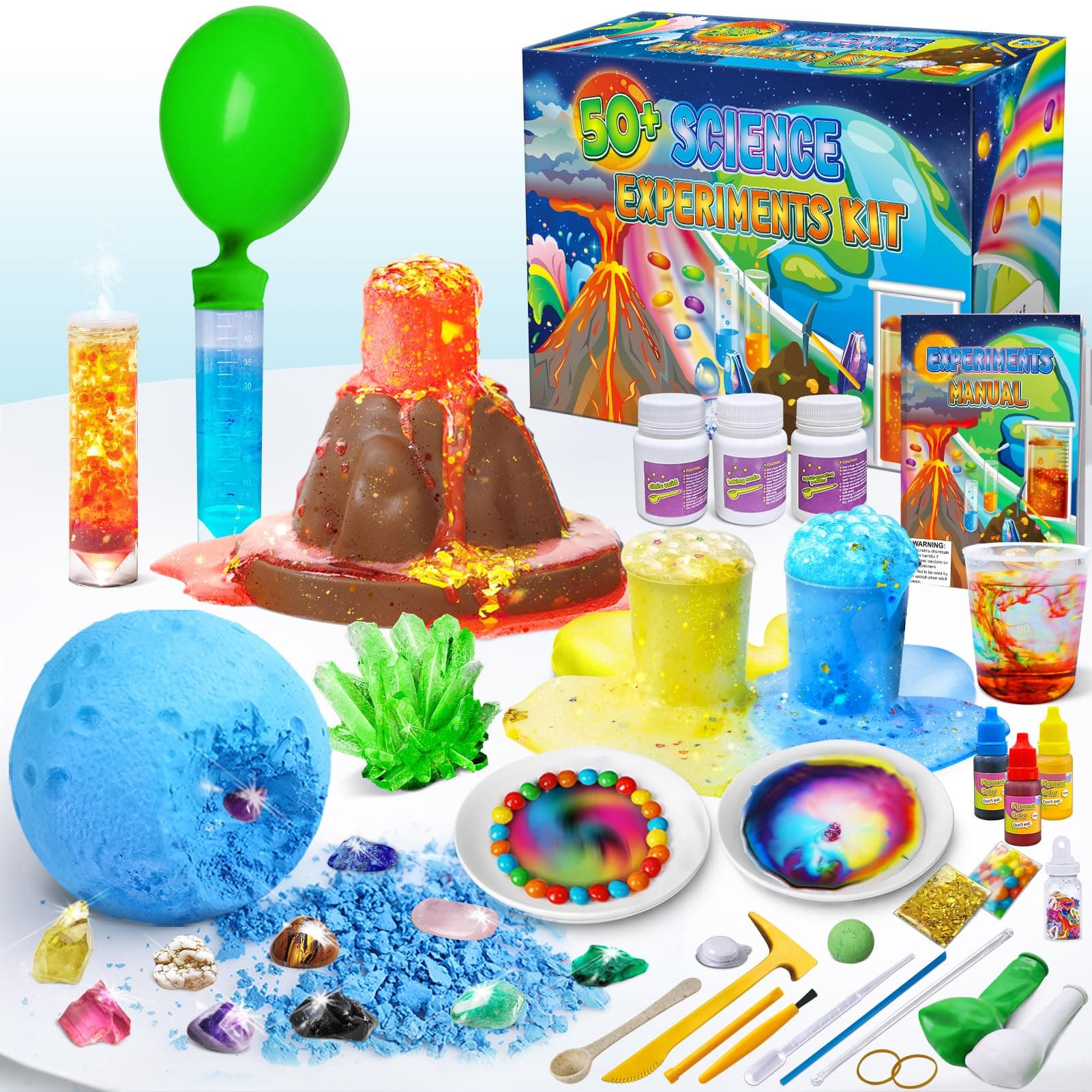 50+ Science Lab Experiments Kit for Kids, STEM Activities Educational Scientist Toys Gifts for Boys Girls Chemistry Set, Gemstone, Volcano Eruption