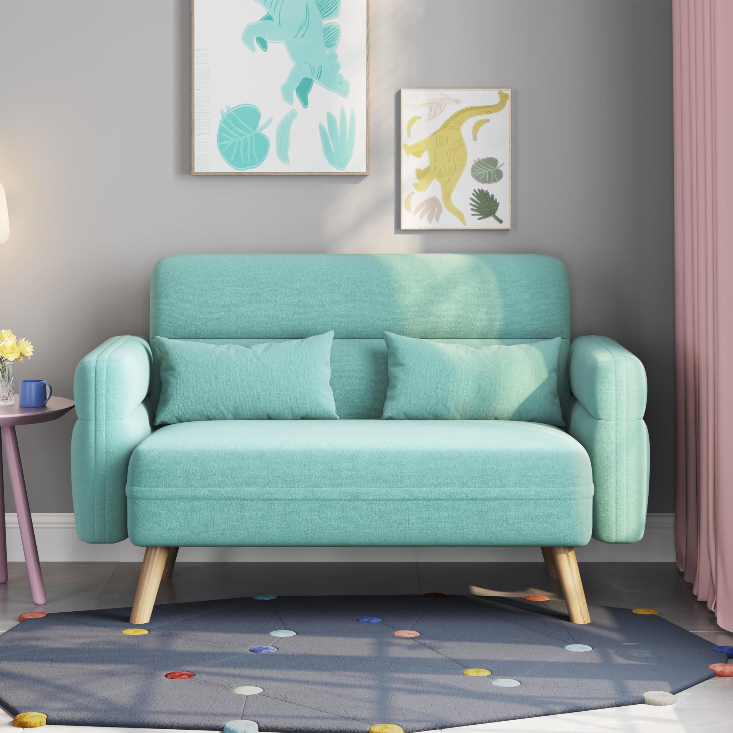 Yaheetech Small Modern Fabric Loveseat Small Sofa Upholstered Couch 116cm Futon Settee Lounge with Tapered Legs for Dorm/Office/Bedroom/Living Room Furniture Aquamarine