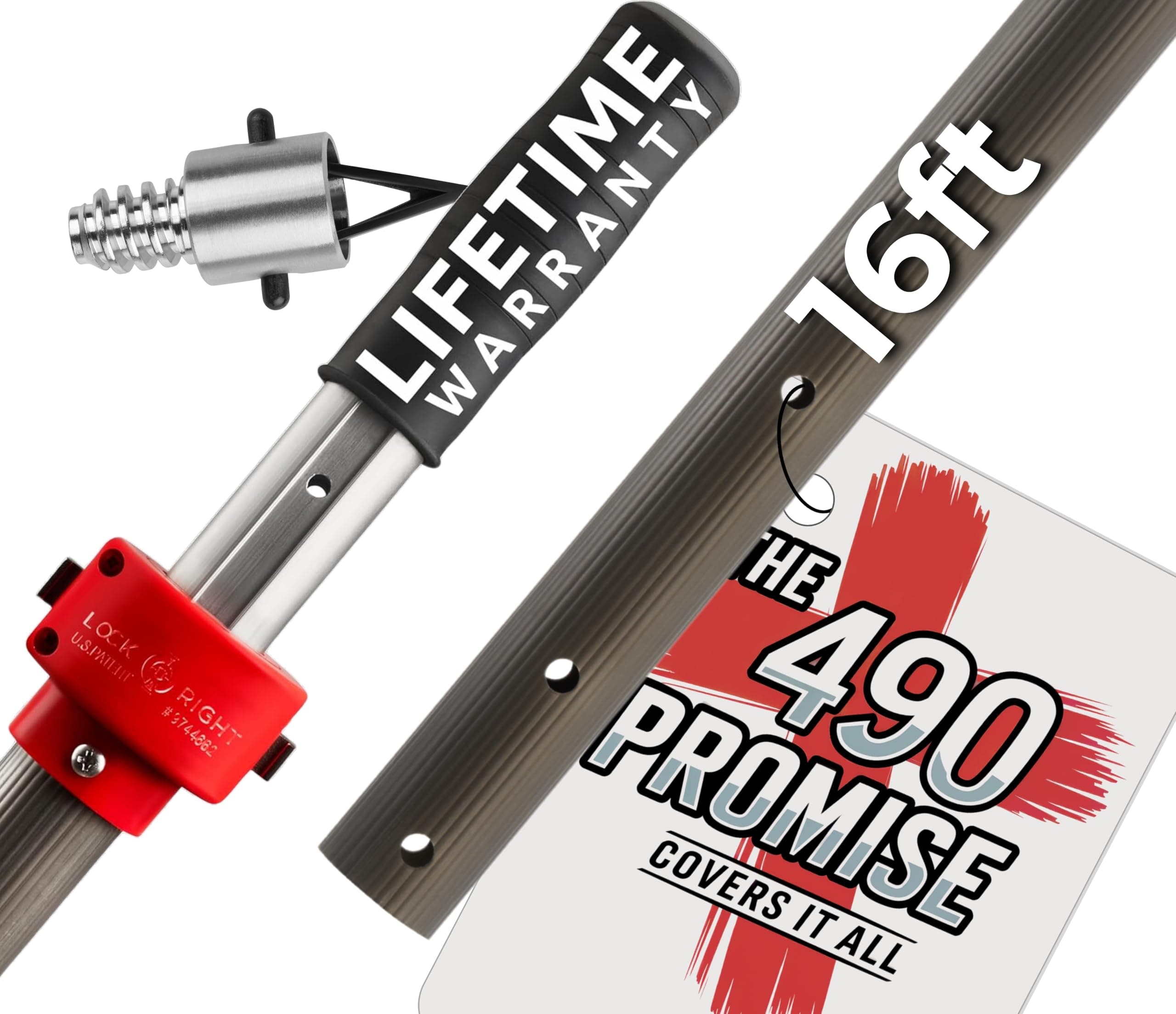 ProTuff Products 16' Ultimate Series Pool Pole Heavy Duty Telescoping Design W/Simple Lock Right Mechanism That Always Grips And Never Slips 16 Foot Multi