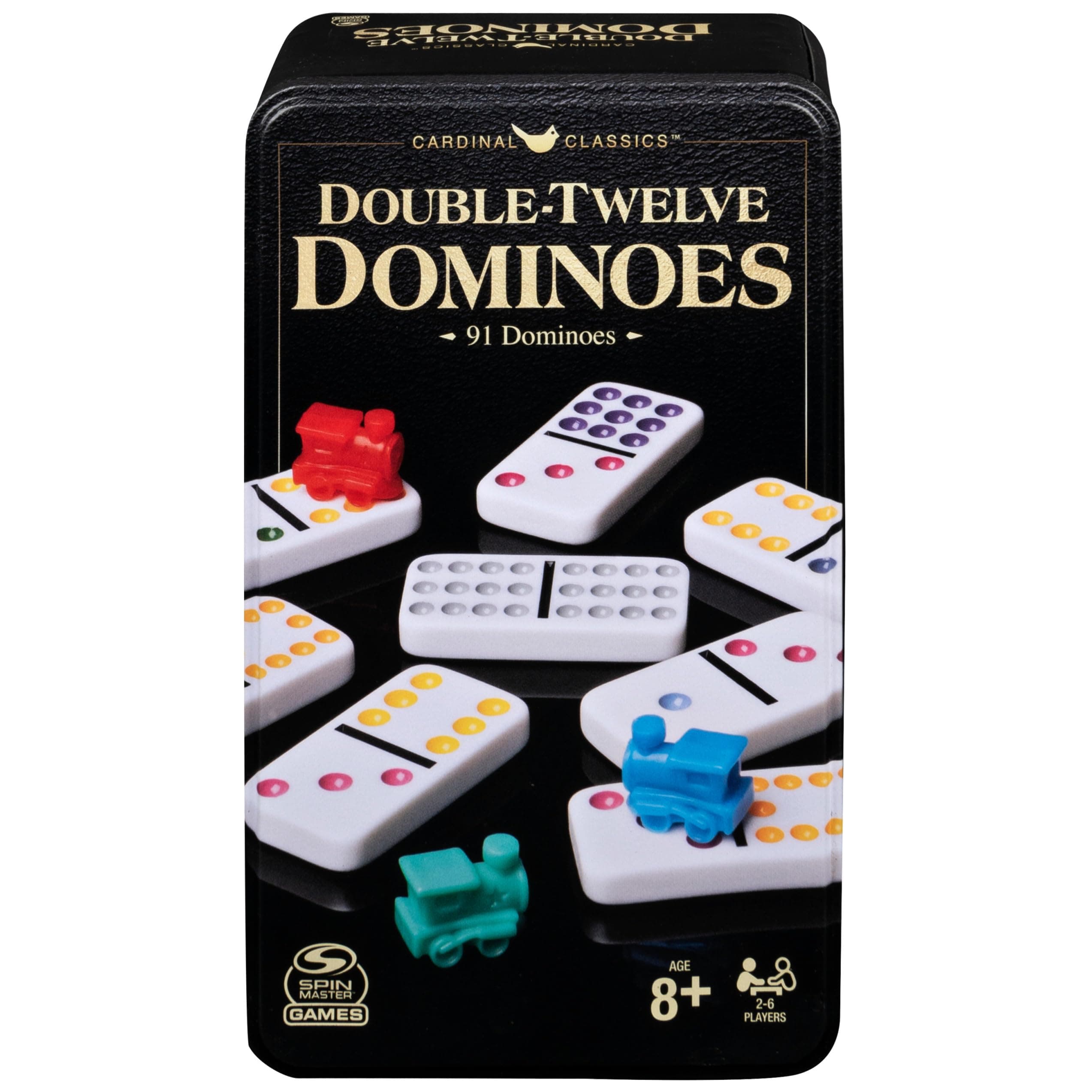 Spin Master Games, Cardinal Classics Double 12 Dominoes Set in Storage Tin, Family Board Games, 2-6 Players, for Ages 8 & Up