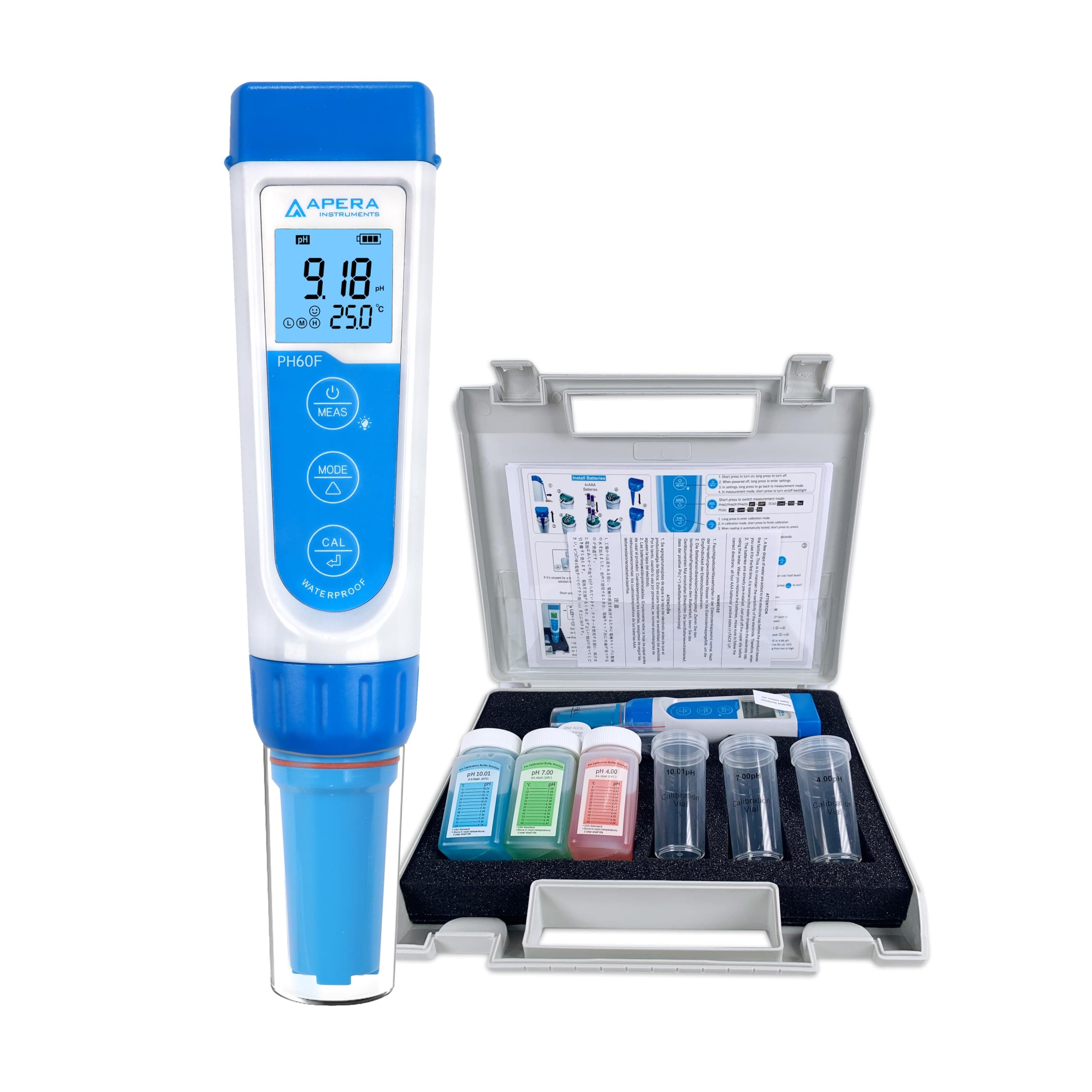 Apera Instruments, LLC-AI312 Apera Instruments Premium Series PH60F Flat pH Pocket Tester Kit for Surface pH Test e.g. Skin, Textiles, Paper, etc, ±0.01 pH Accuracy