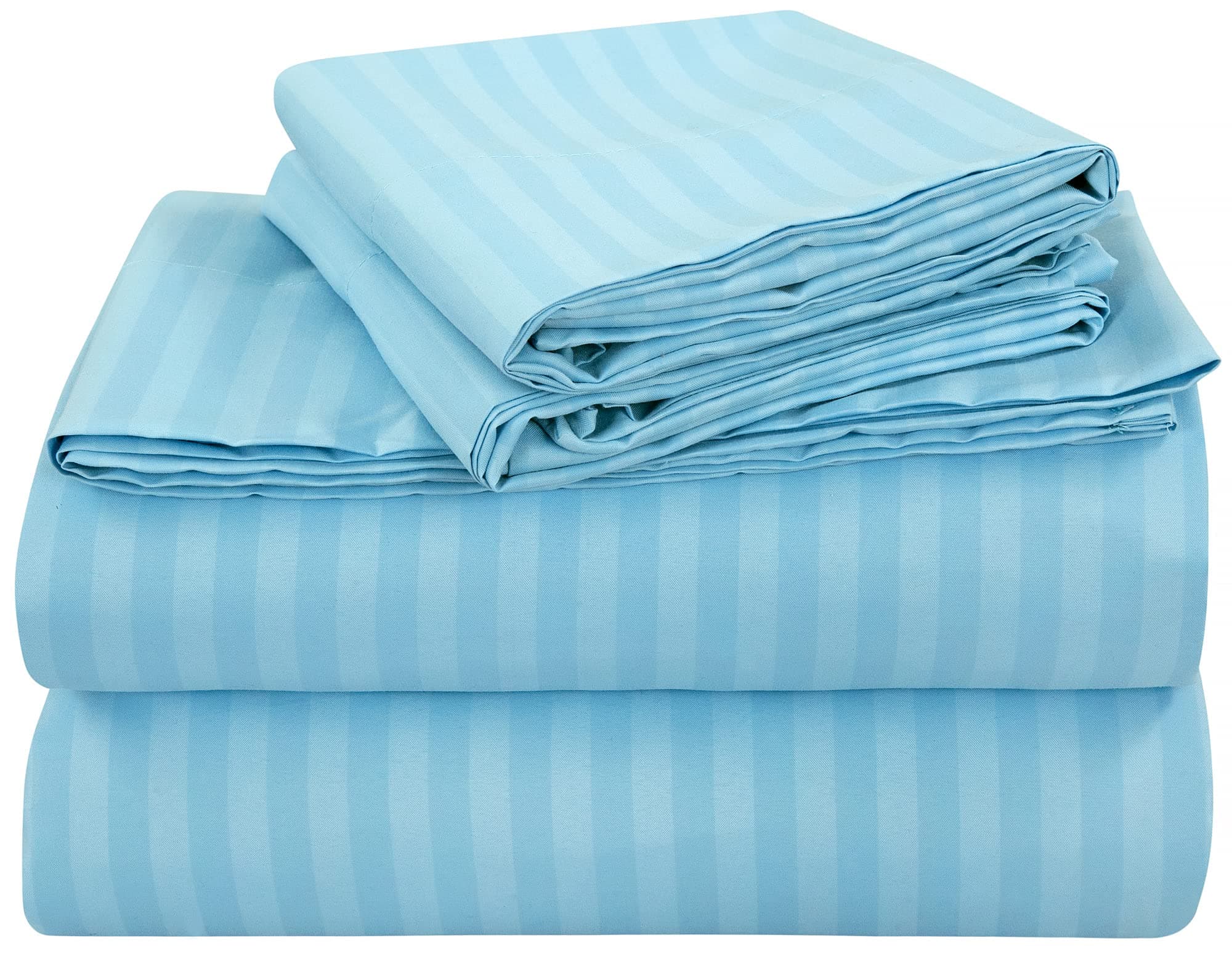 ROYALE LINENSStriped Bed Sheet Set - Brushed Microfiber 1800 Bedding - 1 Fitted Sheet, 1 Flat Sheet, 2 Pillowcase - Wrinkle & Fade Resistant - 4Piece Damask Stripe King Bed Sheet Set (King,Lake Blue)
