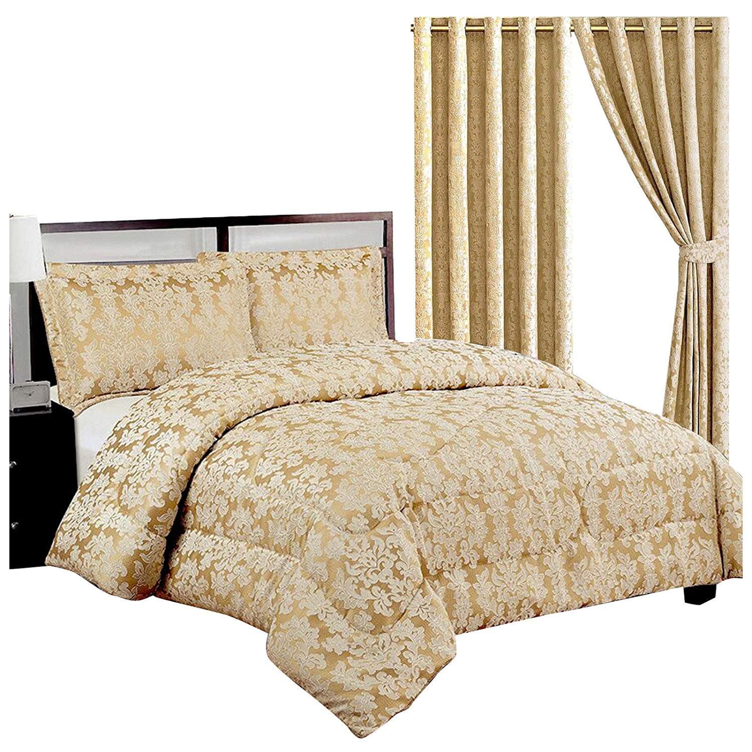 Super Luxury 3pc Jacquard Quilted Bedspread Comforter Throw Set (King, Diana Beige)