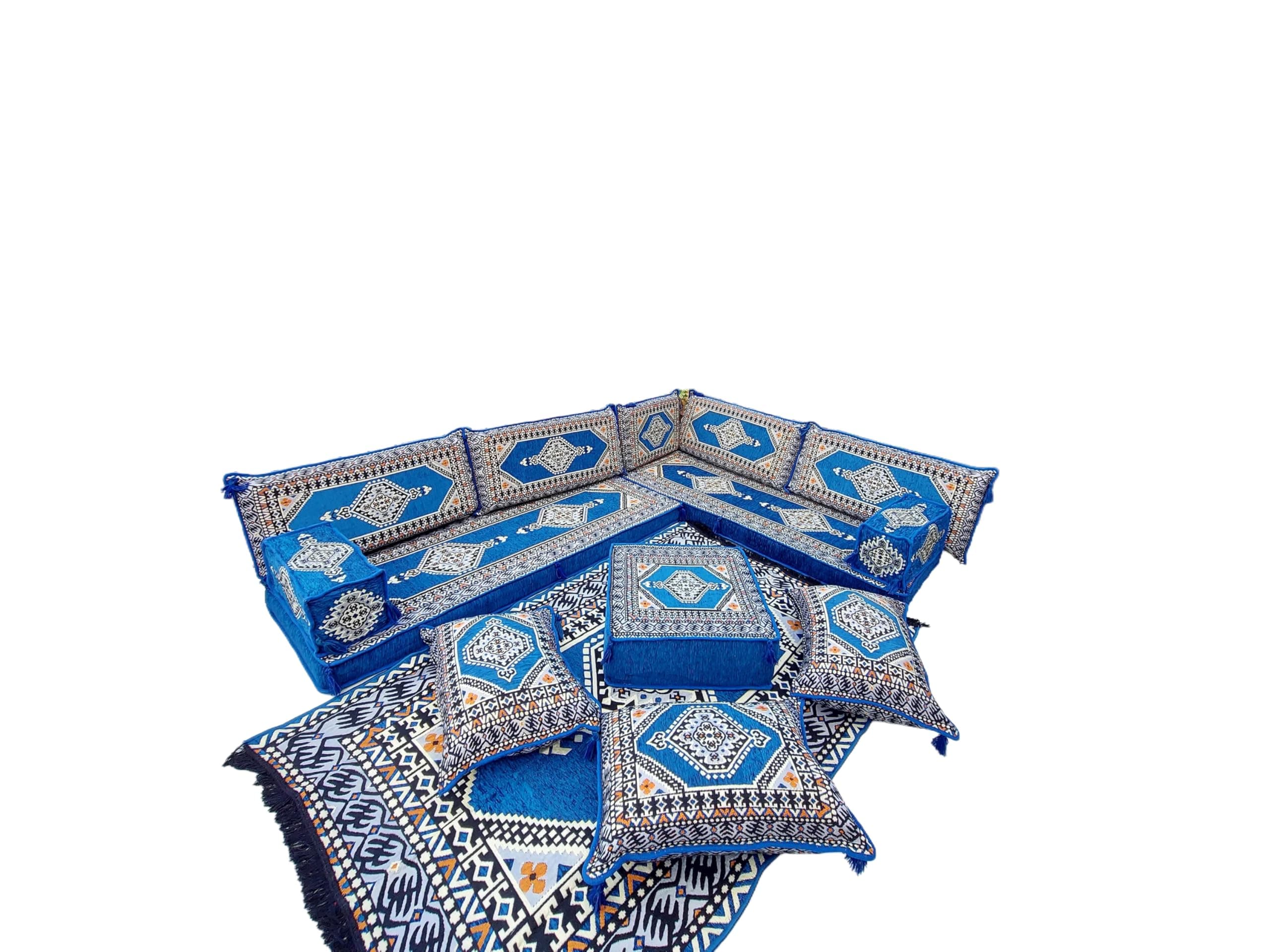 arabicsofa U Shaped Arabic Sofa Set – Royal Blue Modular Floor Seating for Guest Room