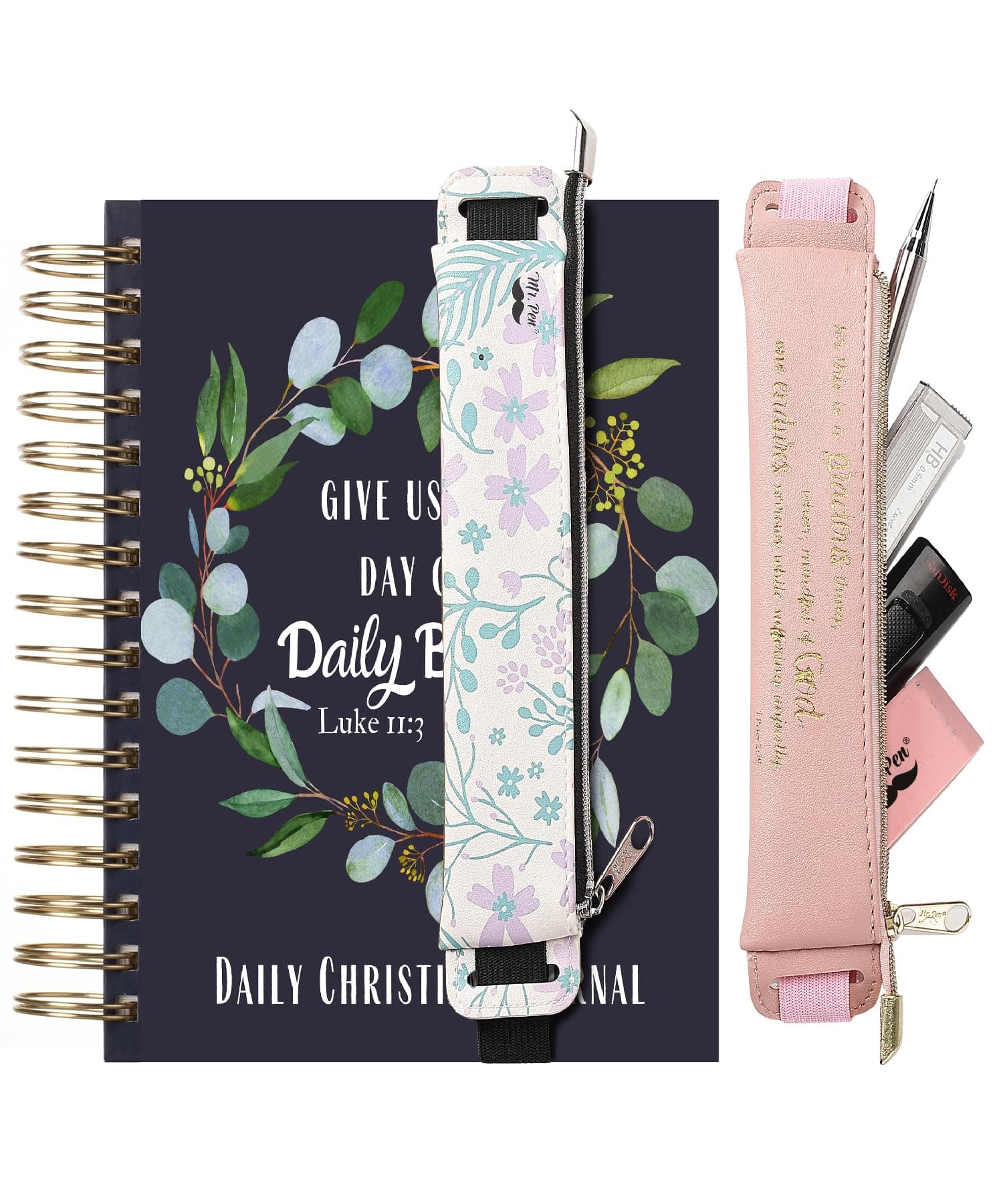 Mr. Pen - Leather Adjustable Elastic Band Pen Holder, 2 Pc, Pen Pouch for Planner, Notebook & Bible Journaling