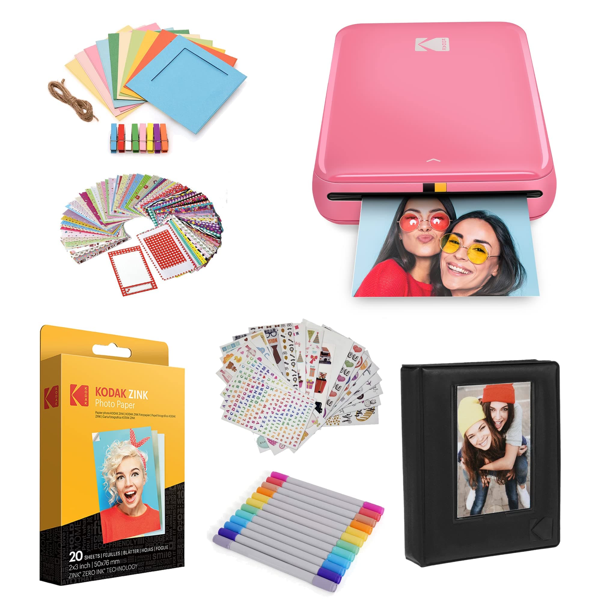 Kodak Step Instant Color Photo Printer with Bluetooth/NFC, ZINK Technology & Kodak App for iOS & Android (Pink) Starter Bundle