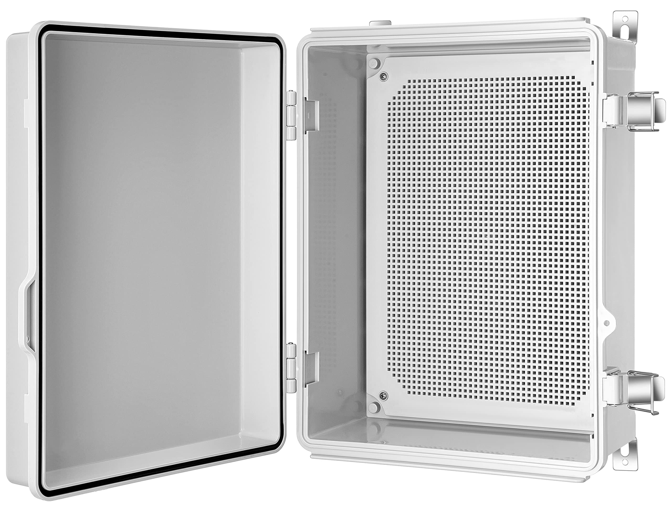 Gratury Junction Box, IP67 Waterproof Plastic Enclosure for Electrical Project, Hinged Grey Cover, Includes Mounting Plate and Wall Bracket (Grey Cover, 16.1"x12.2"x7.1")