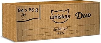 whiskas 1 plus Adult Tasty Duo in Jelly 84 Pouches, Adult Wet Cat Food, Surf and Turf, Megapack (84 x 85 g)