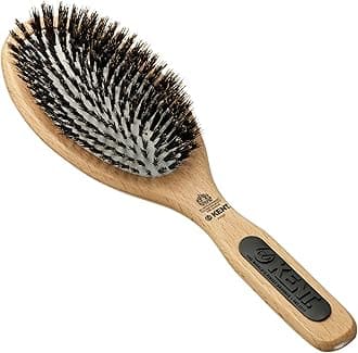 Kent PF07 Extra-Large 100% Boar Bristle and Non-Scratch Nylon Mix Cushion Brush - Wooden Detangling and Oval Smoothing Paddle Brush for Thin Hair - Made in England