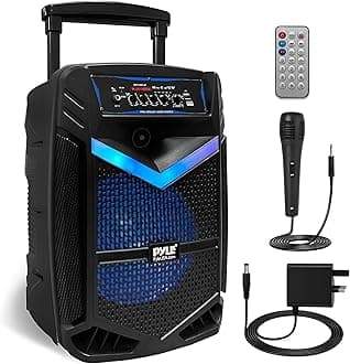Pyle Portable Bluetooth Karaoke Machine, 1200W Rechargeable Speaker System with 38cm Subwoofer, Mic Input, Party Lights, USB SD Radio, Voice Amplifier, Singing Machine for Kids and Adults