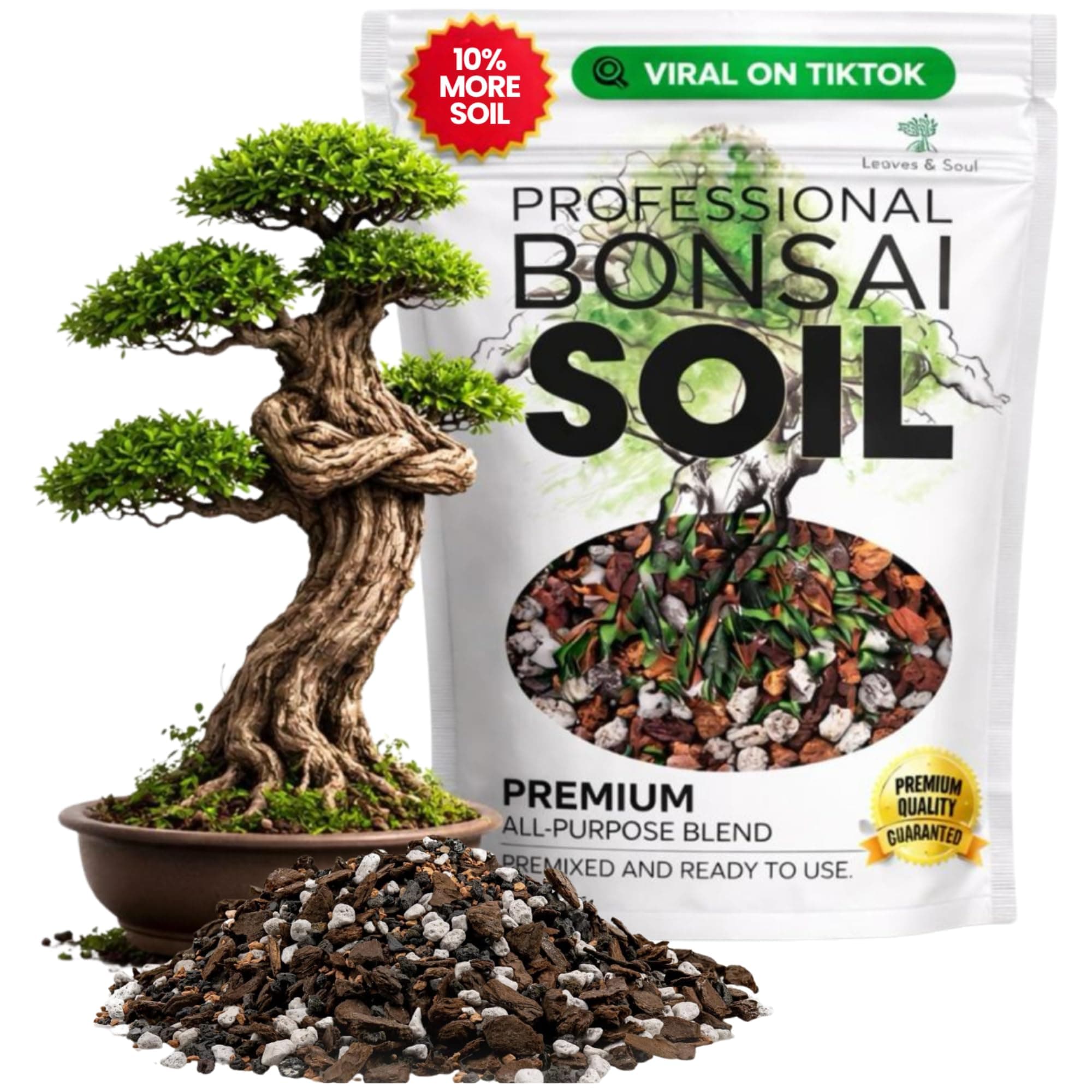 Professional Bonsai Soil Mix Ready to Use | Large 2.2 Quarts, Premium Potting Soil for Bonsai Trees, Fast Draining Blend Lava Limestone Pearock Calcined Clay Pinebark Indoor Outdoor | Made in USA