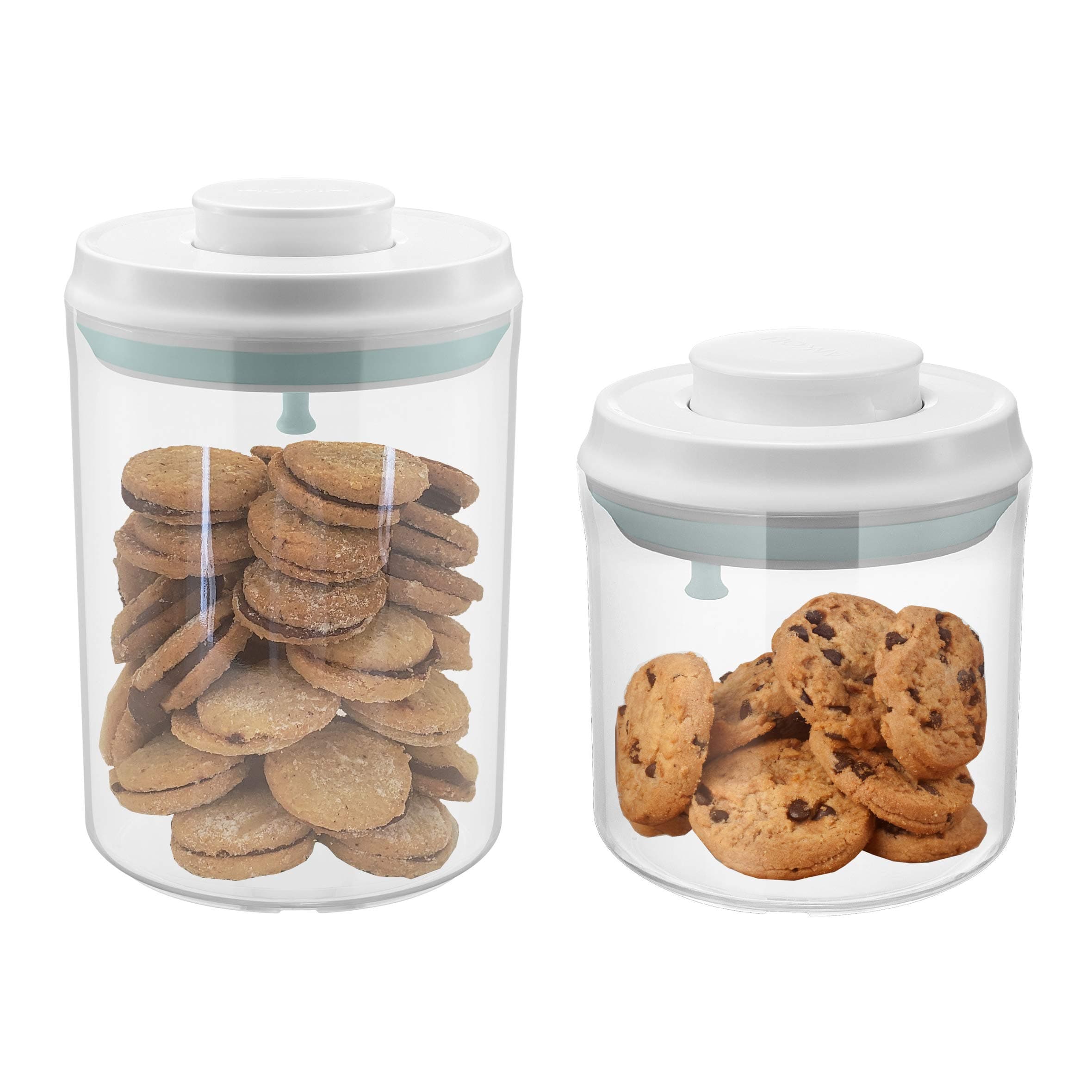 Airtight Cookie Jar, Kitchen Storage Container with POP-UP Lids, Plastic canister, Sugar and flour containers, set of 2 (50oz+24oz)