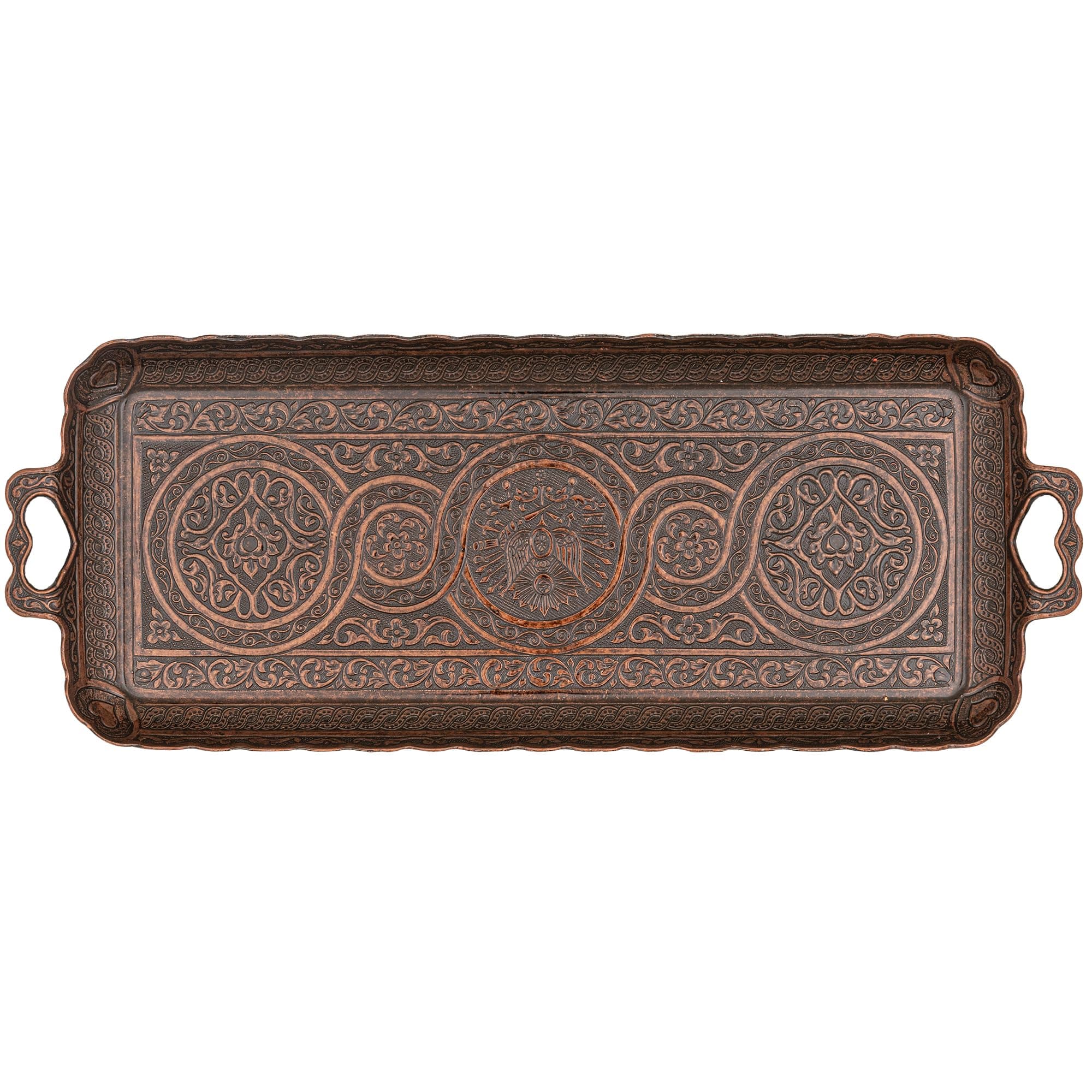 Turkish Ottoman Coffee Tea Beverage Serving Rectangle Tray (Small Tray) (13 INC*5.5 INC) (Copper)