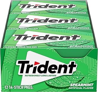 Trident Spearmint Sugar-Free Chewing Gum, 12 Packs of 14 Pieces (168 Total Pieces)