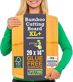 Greener Chef Safest No Glue XL+ Extra Large Bamboo Cutting Board 20 Inch – Lifetime Replacements, Family-Friendly Organic Wood Cutting Boards for Kitchen - Wood Cutting Board and Chopping Board