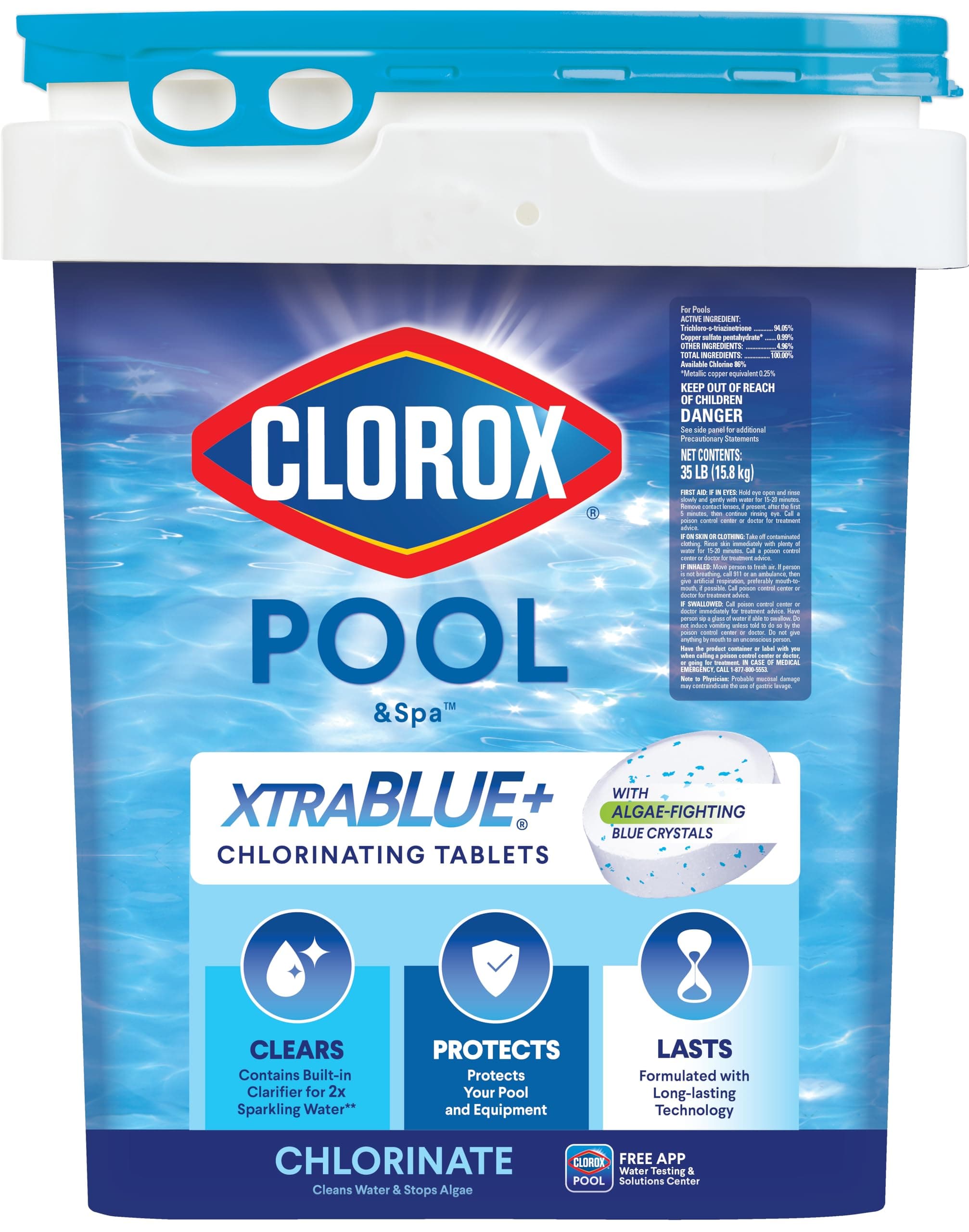CLOROX Pool&Spa XtraBlue 3” Chlorinating Tablets, Kills Bacteria & Stops Algae