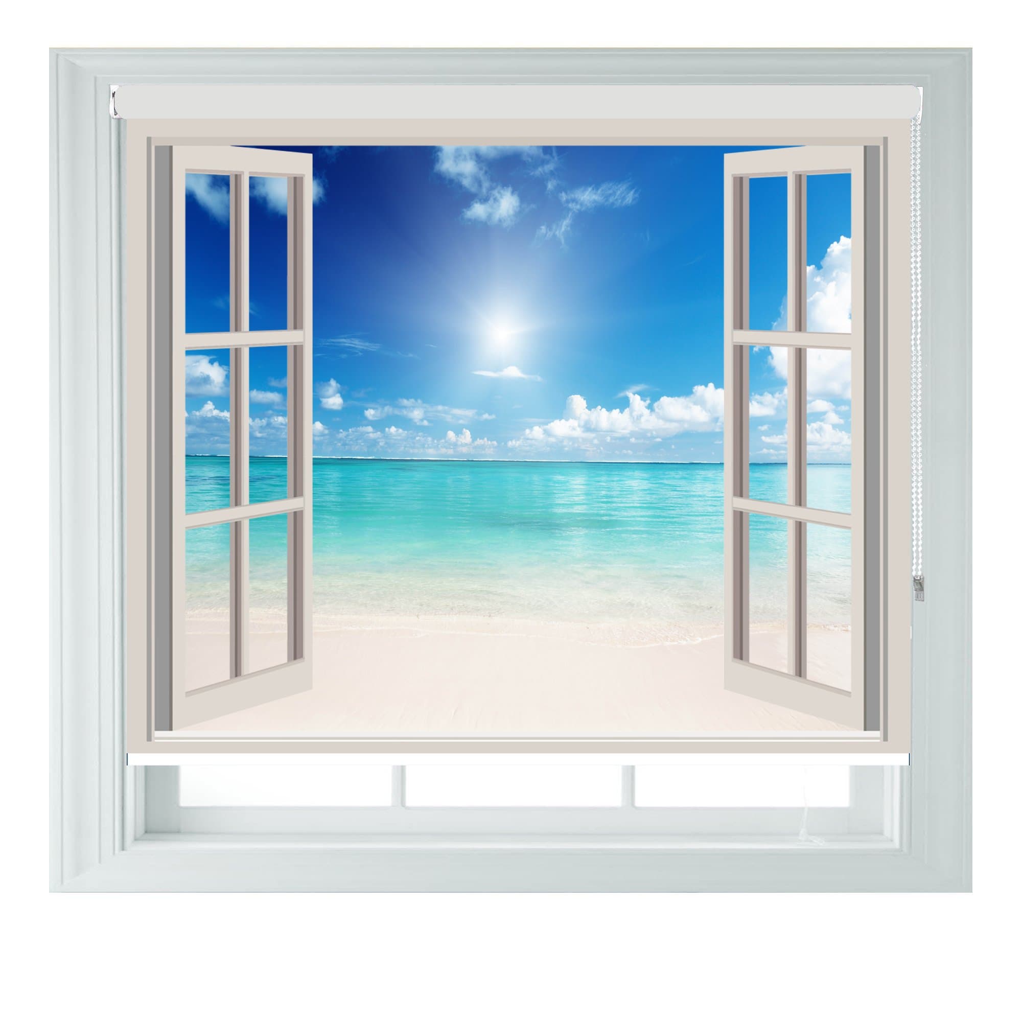 Window Beach View Made To Measure Black Out Roller Blinds for Bedrooms Bathrooms Kitchens and Caravans AOA® (window beach 4ft)