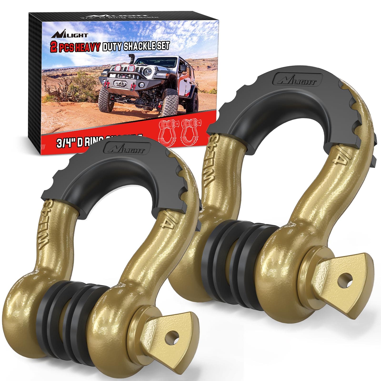 Nilight 2 Pack 3/4" D-Ring Shackle with 7/8" Screw Pin 41,887lbs Break Strength, Heavy Duty Off Road Recovery Shackle with Isolators Washers for Use with Tow Strap, Winch, Off-Road Jeep Truck Vehicle