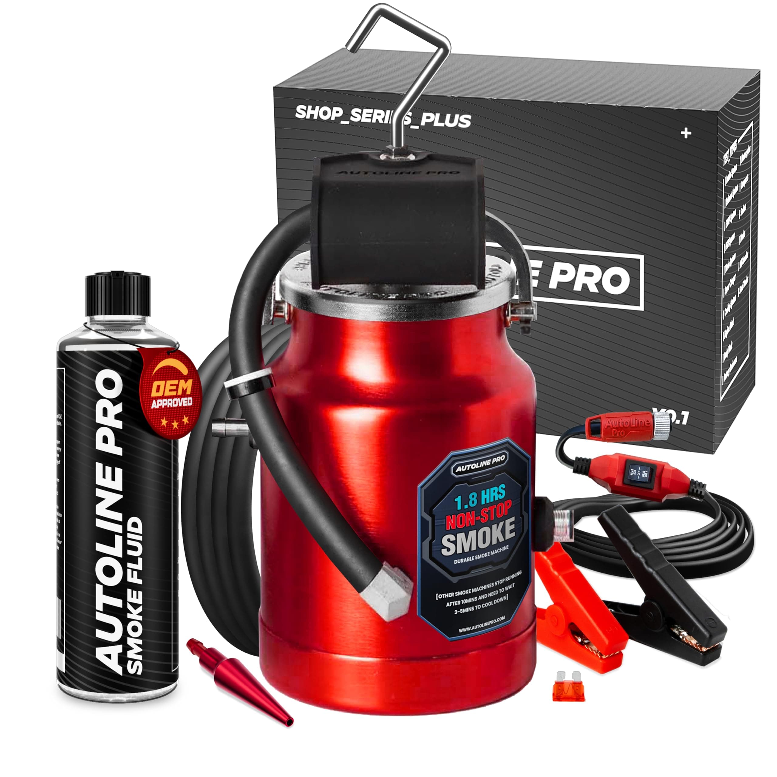 EVAP Smoke Machine Leak Tester with Built-in Air Pump - Shop Series Plus - Automotive Smoke Tester for Vacuum Leak Detection - Ceramic Smoke Coil, Universal Adapter, and Smoke Fluid