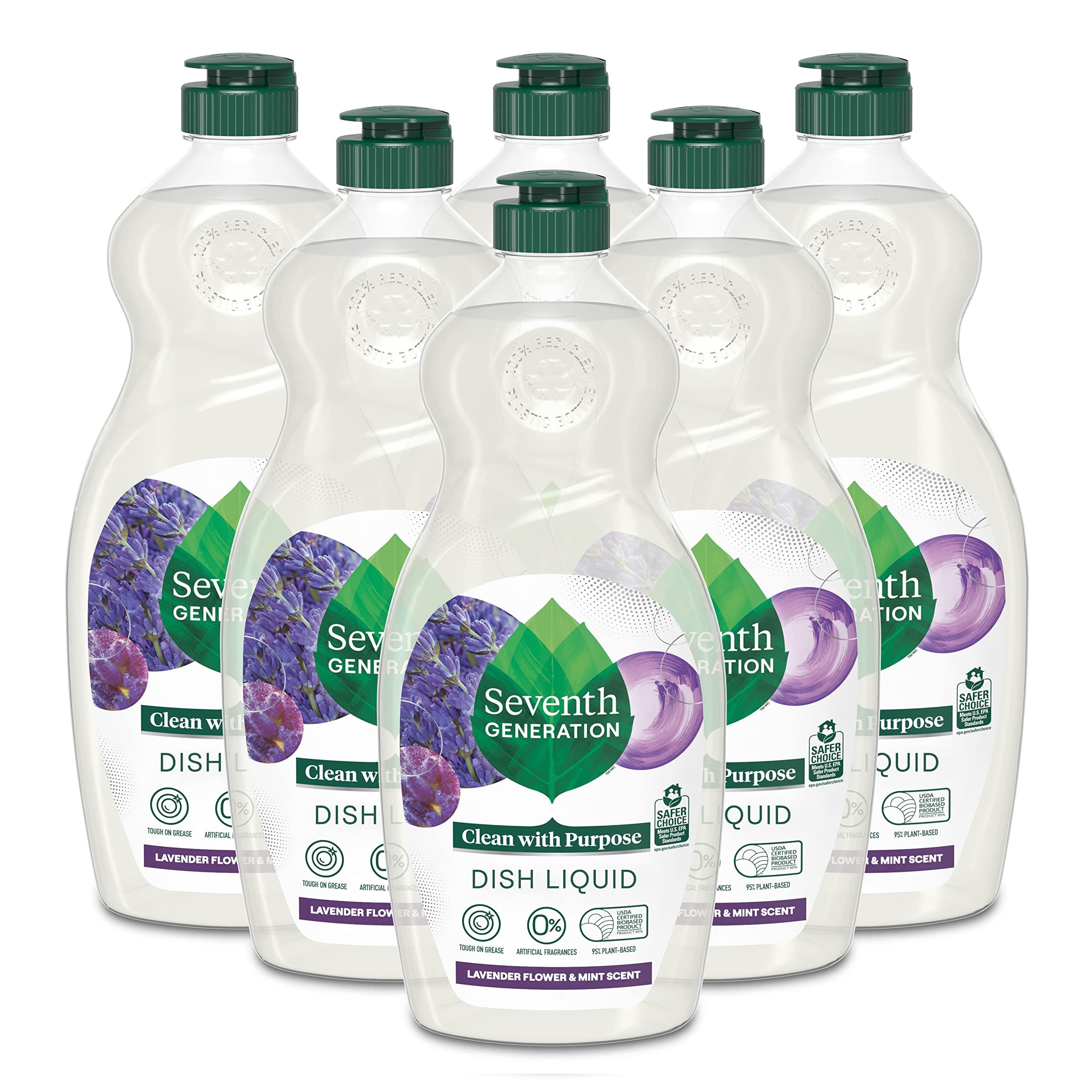Dish Soap Liquid Lavender Flower & Mint Scent Pack of 6 Dishwashing Soap Dish Detergent Liquid Soap 19 oz