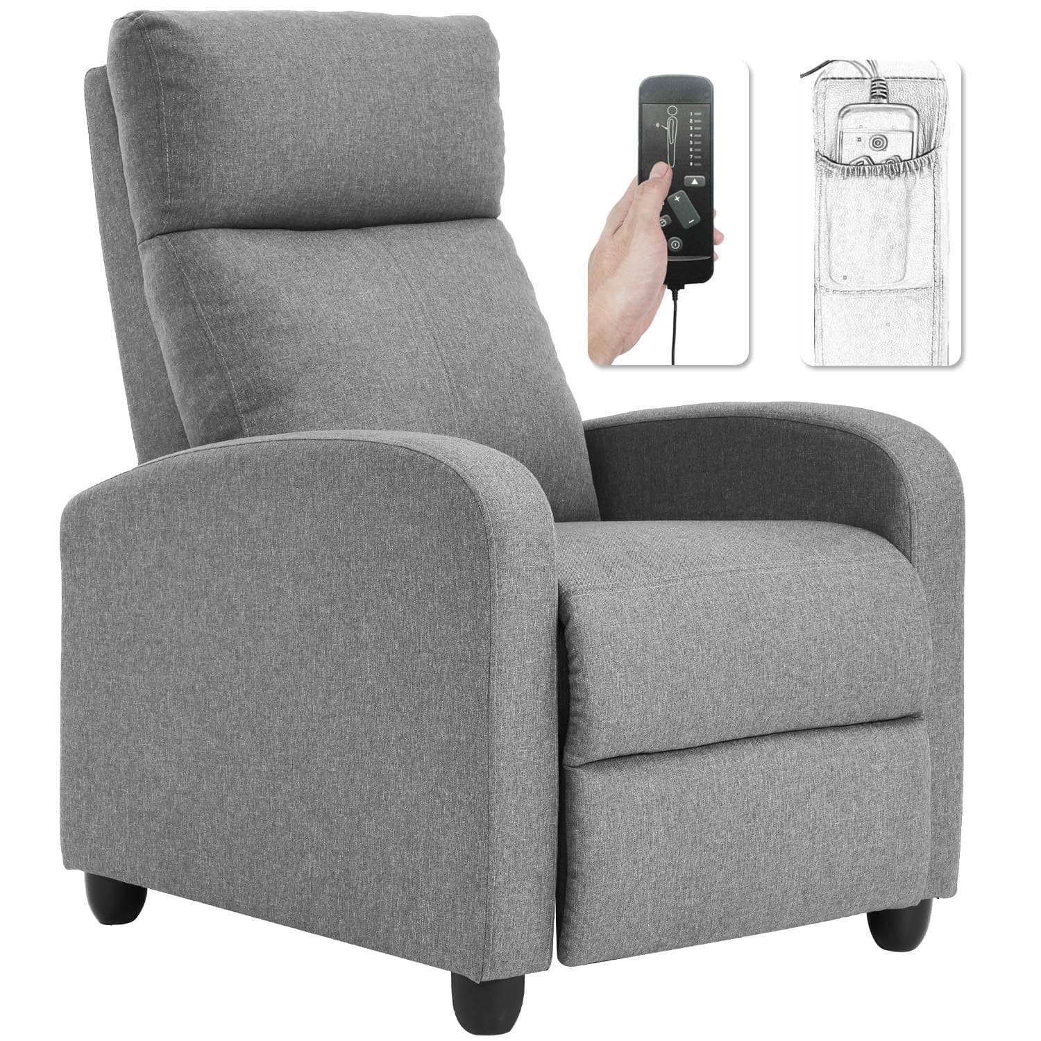 BestMassage | Recliner Chair | with 2 Point Massage Function | Textile Grey | with Lumbar Support, Adjustable Push Back, Footrest & Padded Seat | Easy Assembly | for Living Room, Home Theatre