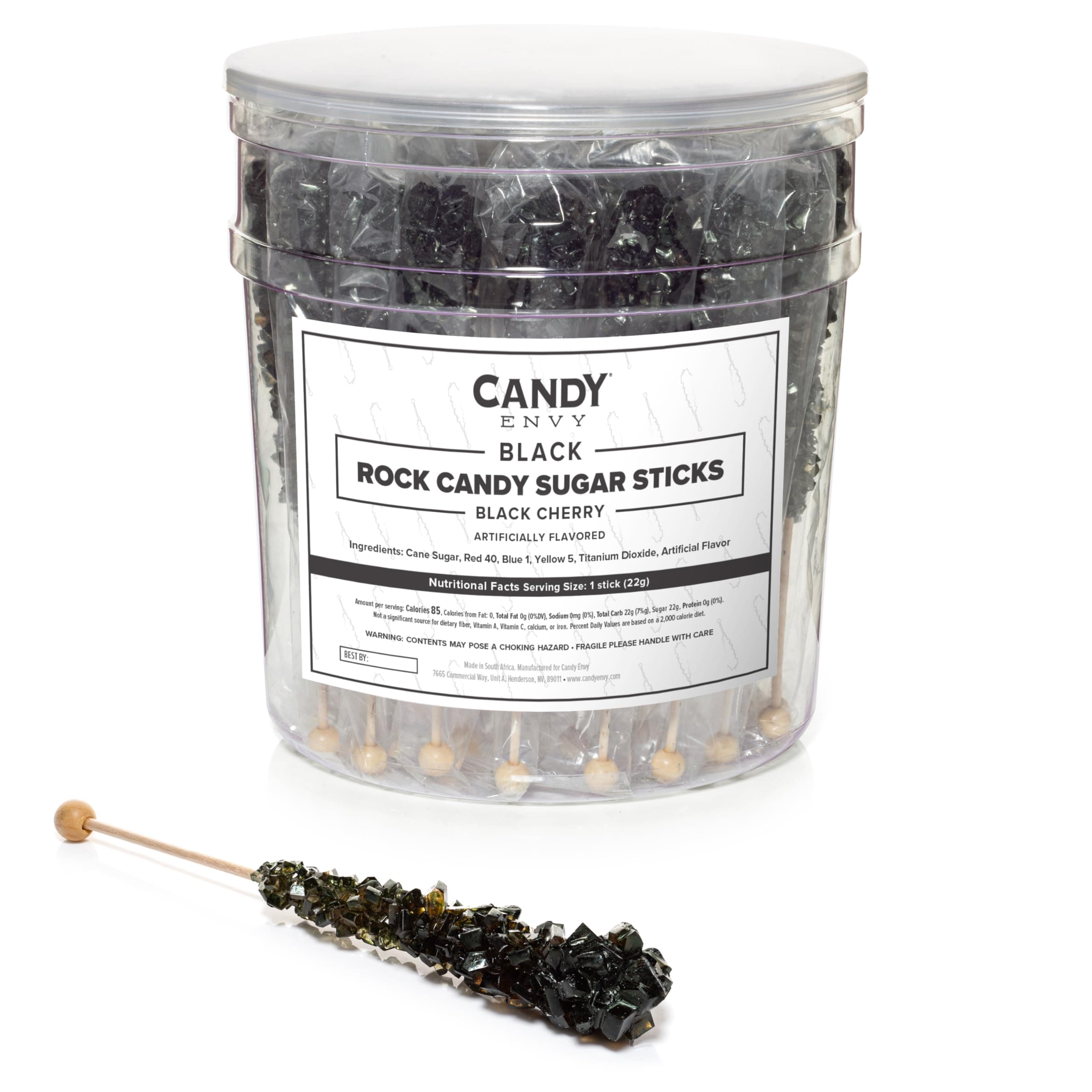 Black Rock Candy Sugar Sticks - Black Cherry Flavored - 36 Individually Wrapp...