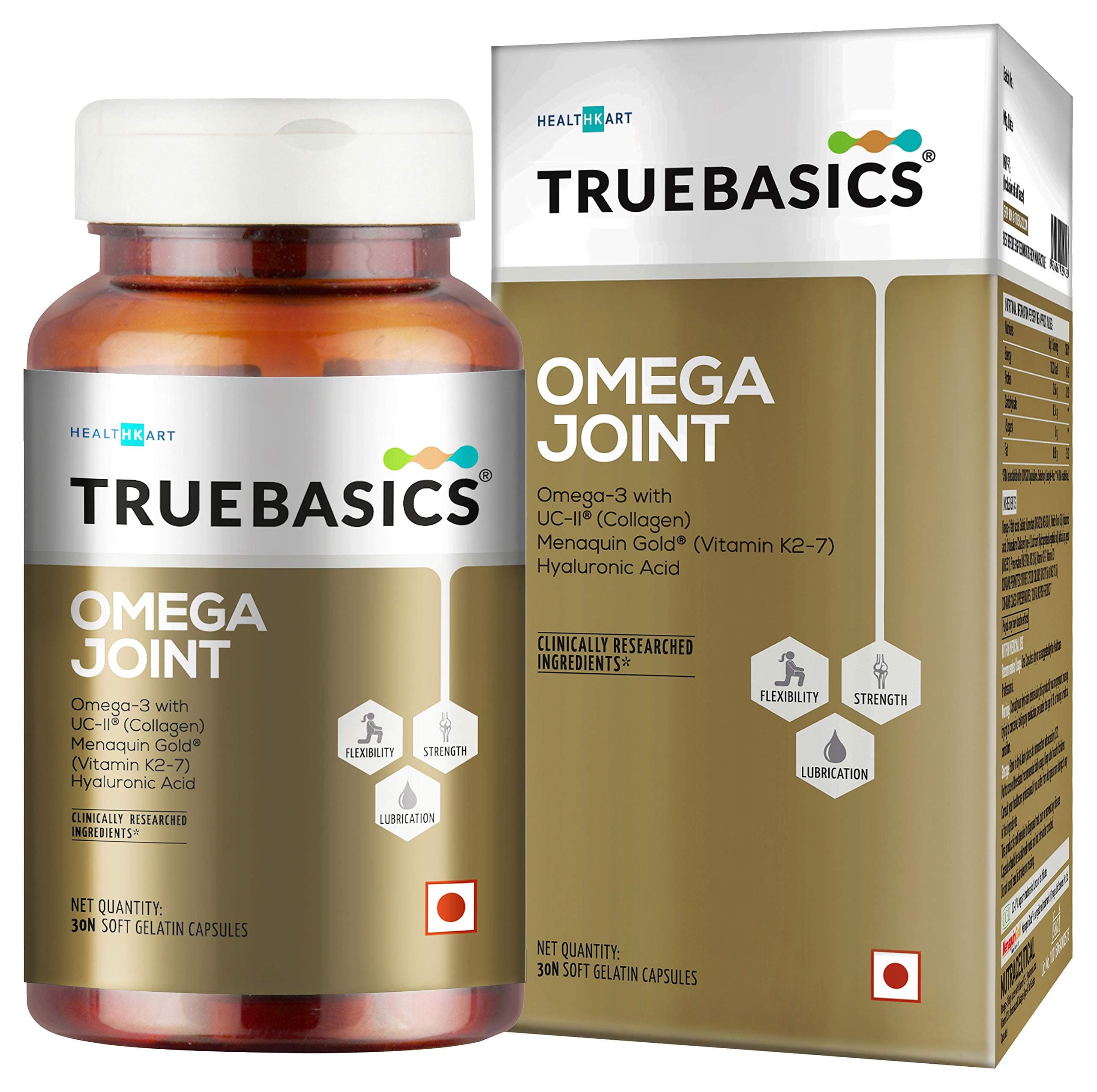 TrueBasics Omega Joint 2 in 1 Formula with Omega-3 Fish Oil and Undenatured Type Collagen (UC II) Enhanced with Vitamin D3, Vitamin K2-7 and 30 Softgel Capsules