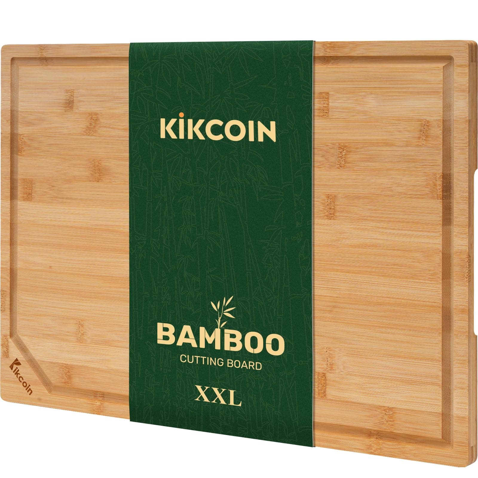 Kikcoin 20”×14” Bamboo Cutting Boards for Kitchen, Wooden Healthy Cutting Boards for Charcuterie, Vegetables, Cheese, Bread, Extra Large Chopping Boards with Deep Juice Groove and Handle, Natural