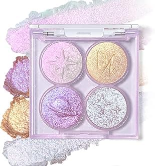 Holographic Duochrome Glitter Eyeshadow Palette, Chameleon Color Shift Metallic Shimmer Eyeshadow, Sparkle Inner Corner Eye Highlighter, Creamy Mini Purple Eye Shadow Iridescent Fairy Makeup