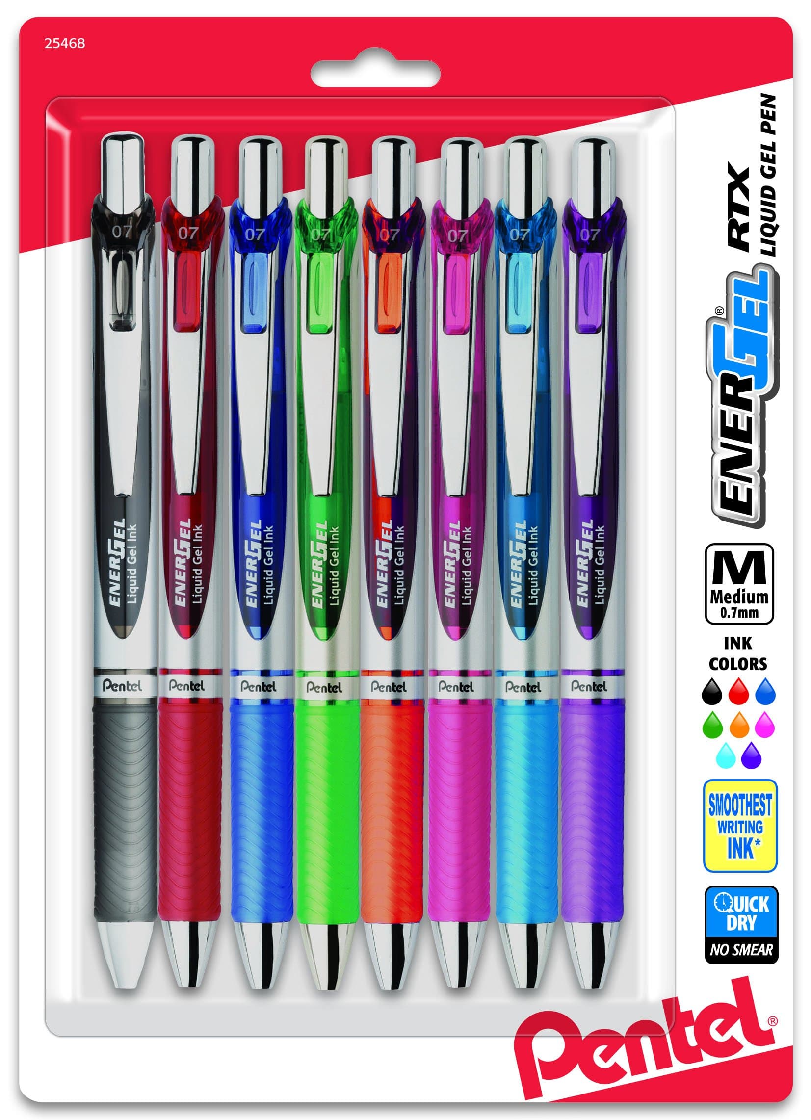 EnerGel RTX Retractable Liquid Gel Pen Medium Line 8/Pkg-Assorted