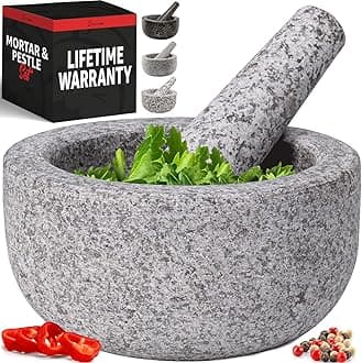 Heavy Duty Small Mortar and Pestle Set, Hand Carved from Natural Granite, Make Fresh Guacamole, Salsa, Pesto, Stone Grinder Bowl, Herb Crusher, Spice Grinder, 5.5" Wide, 1.5 Cup, Grey