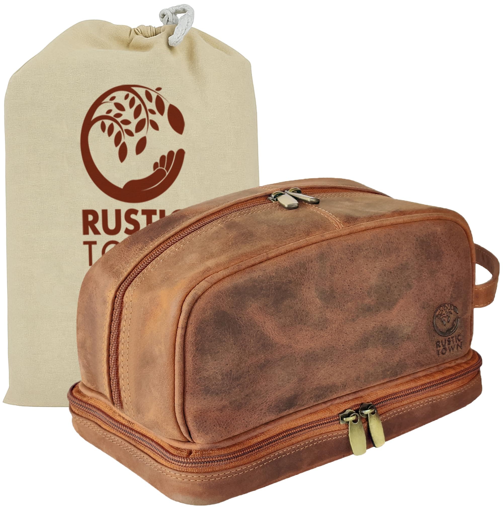 Leather Toiletry Bag - Waterproof Ditty Kit for Men and Women, Travel Organizer for Full-Size Essentials, TSA Approved