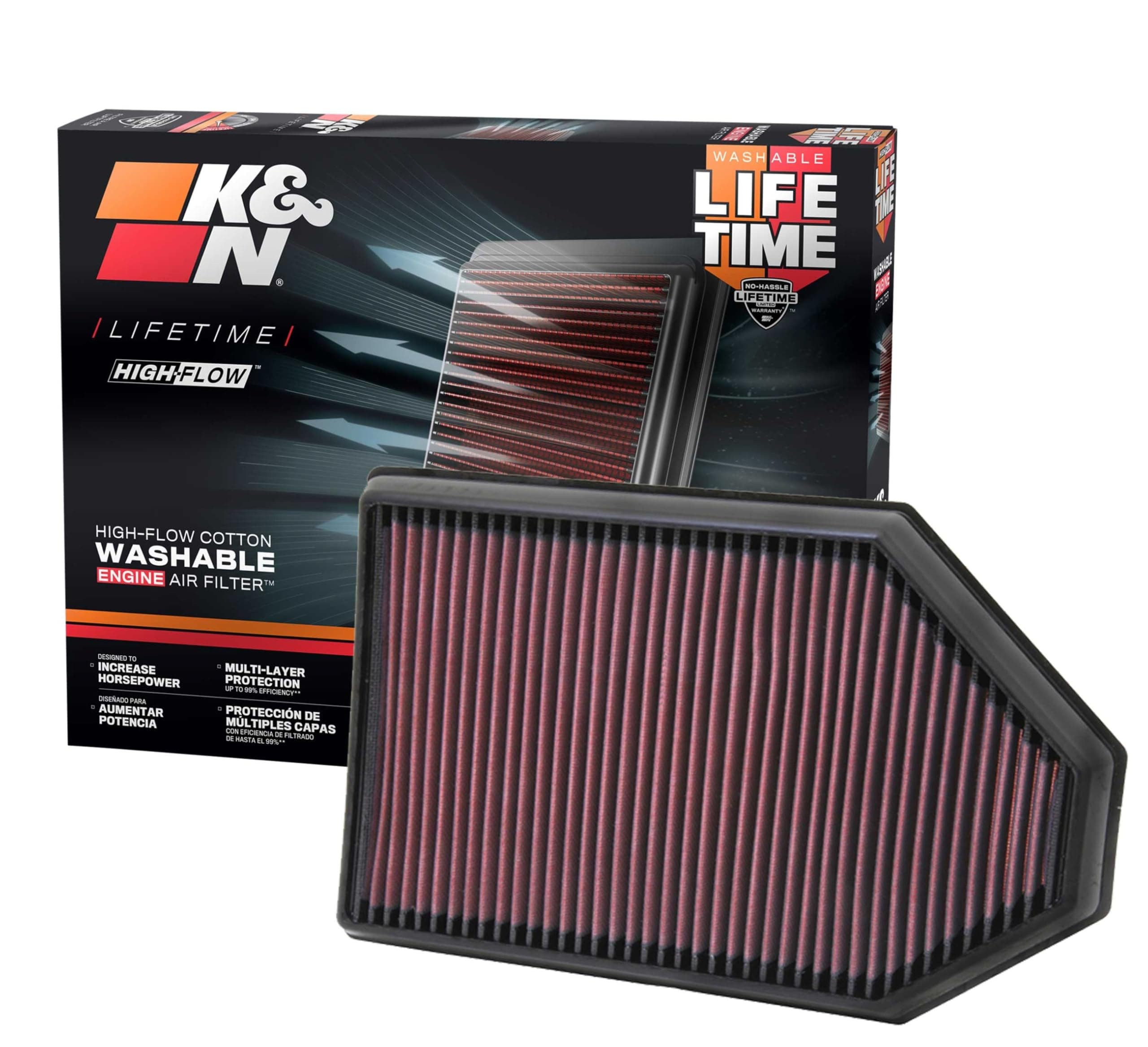 Engine Air Filter: High Performance, Premium, Washable, Replacement Car Air Filter: Compatible With 2011-2019 Chrysler/Dodge V6/V8 , 33-2460