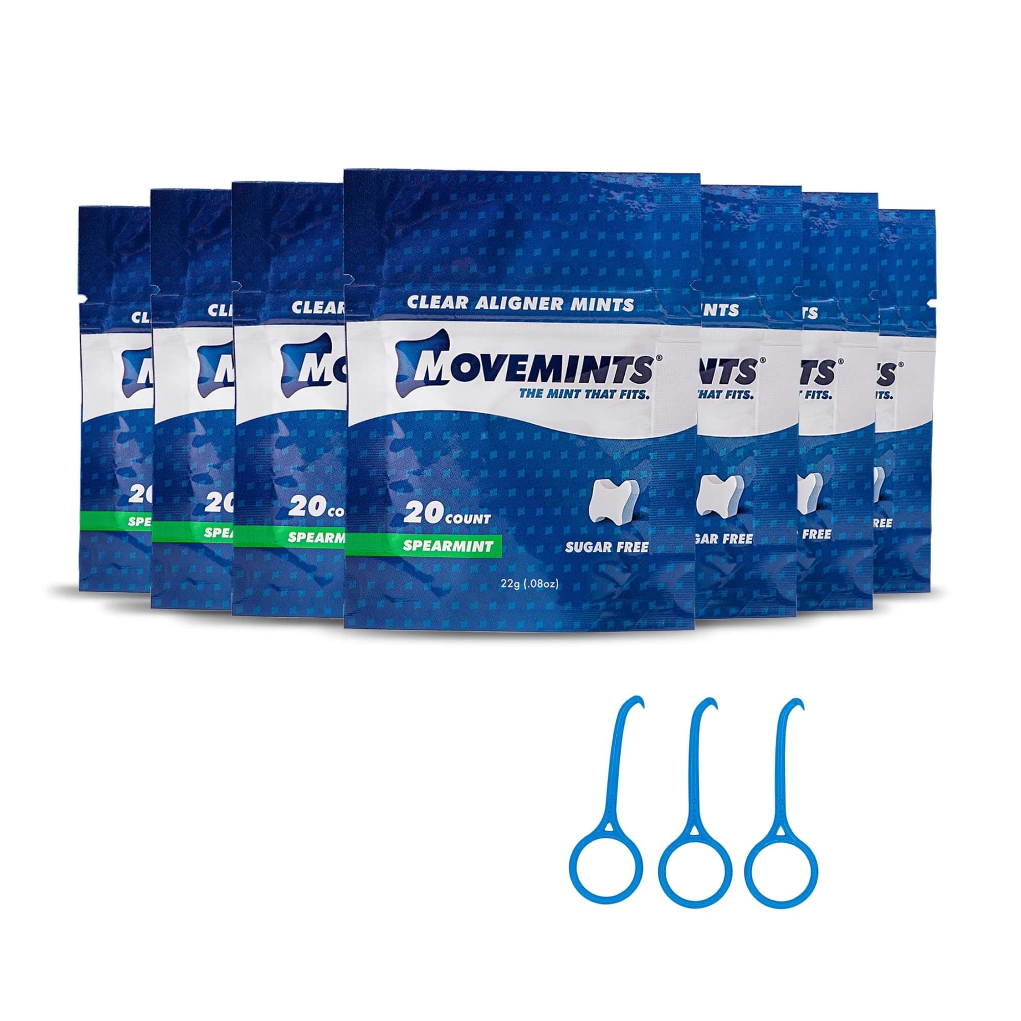 Movemints Clear Aligner Mints (7 Pack) & OrthoKey Removal Tool (3 Pack) - Specifically Designed for Invisible Braces - Spearmint Flavor
