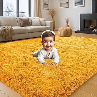 Aspire Homeware Rugs Living Room Large 200x290 Cm - Fluffy Area Rug - Modern Shaggy Rugs for Bedroom Super Soft Non Slip Thick Pile, Ochre