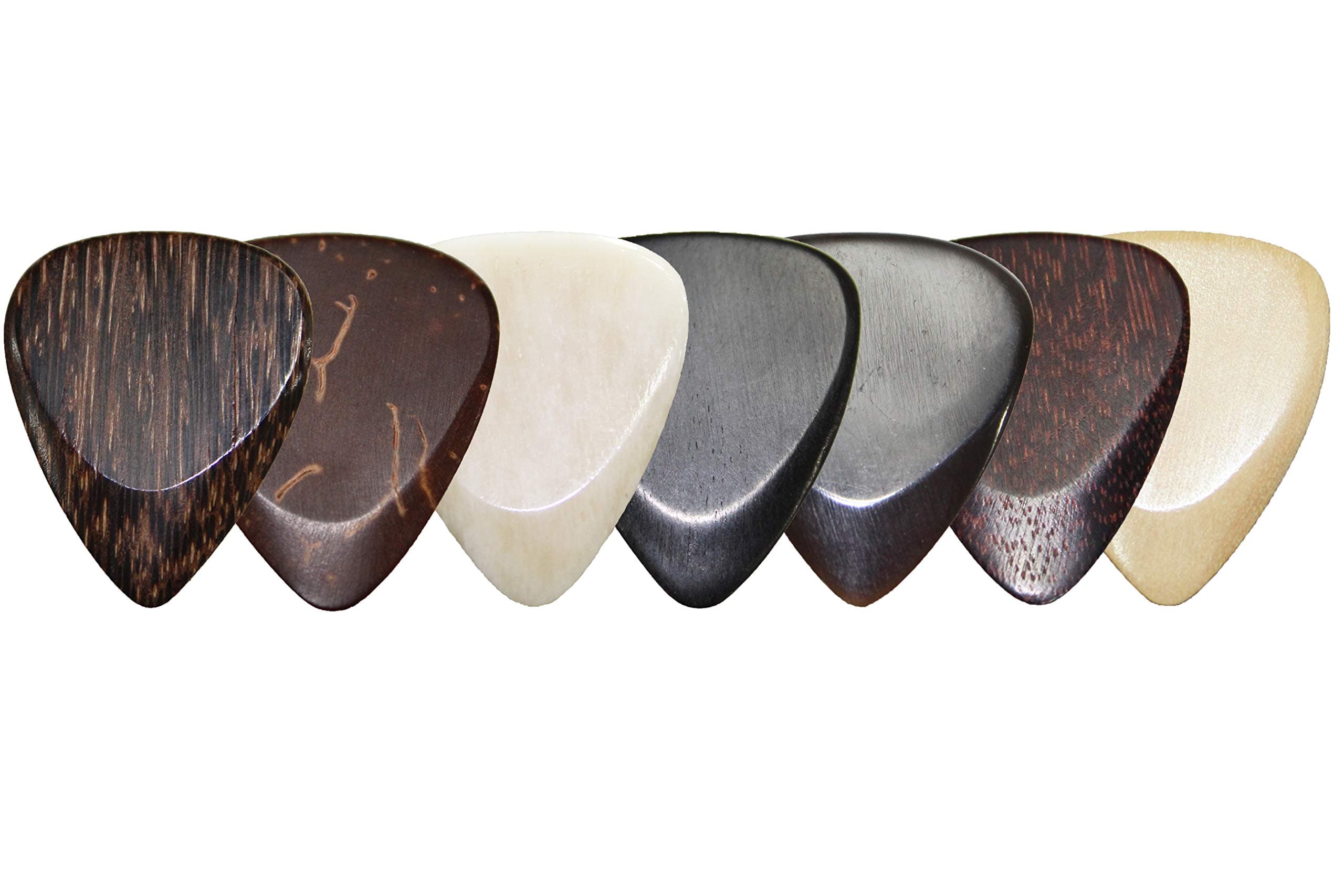 Classic 351 Exotic Sampler Guitar Picks Plectrums Value Pack for Acoustic/Electric Guitar Made from Palmwood, Coconut, Bone, Ebony, Horn, Tamarind & Haldu