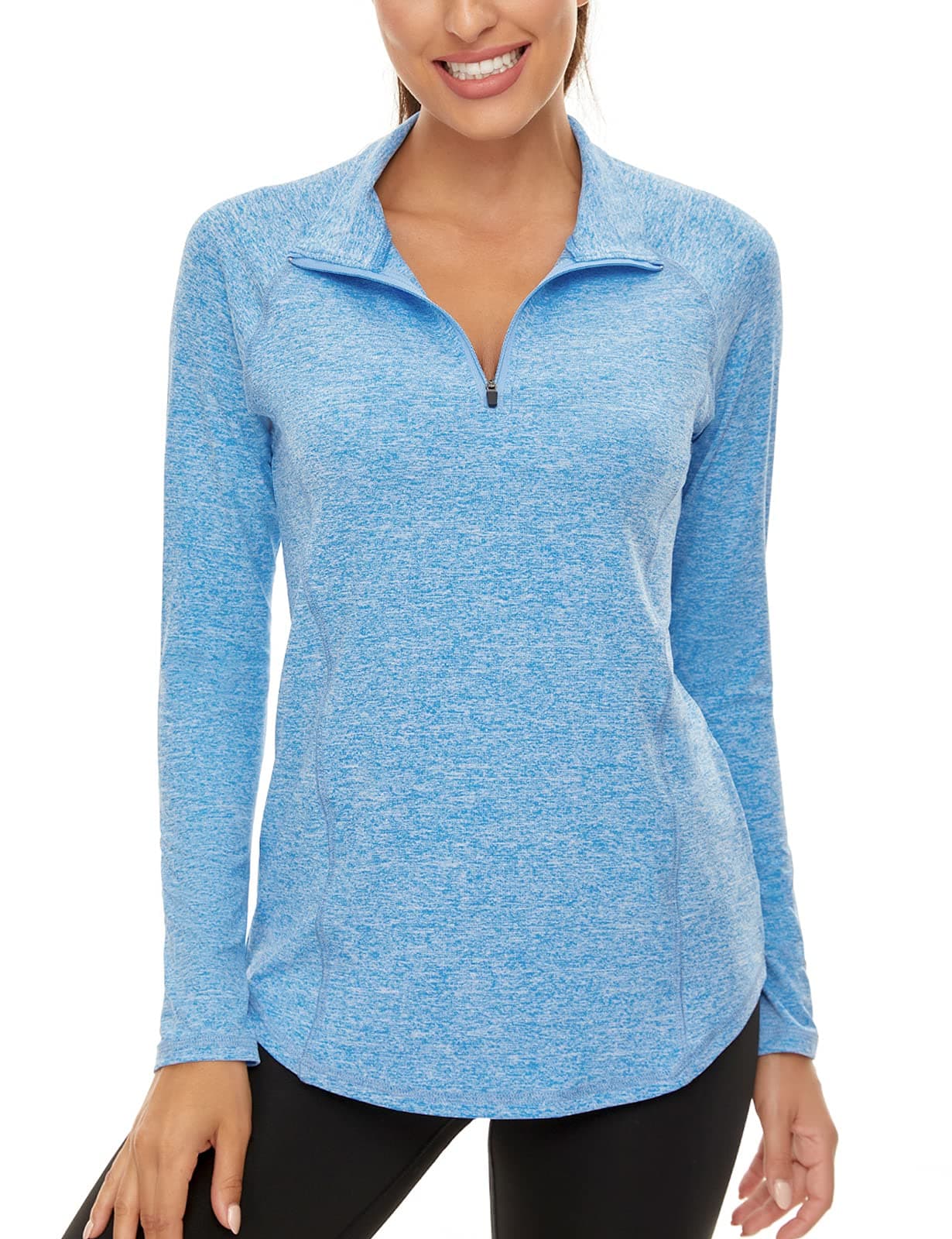 Womens UPF 50+ Long Sleeve 1/4 Zip Pullover Athletic Hiking Running Workout Tops