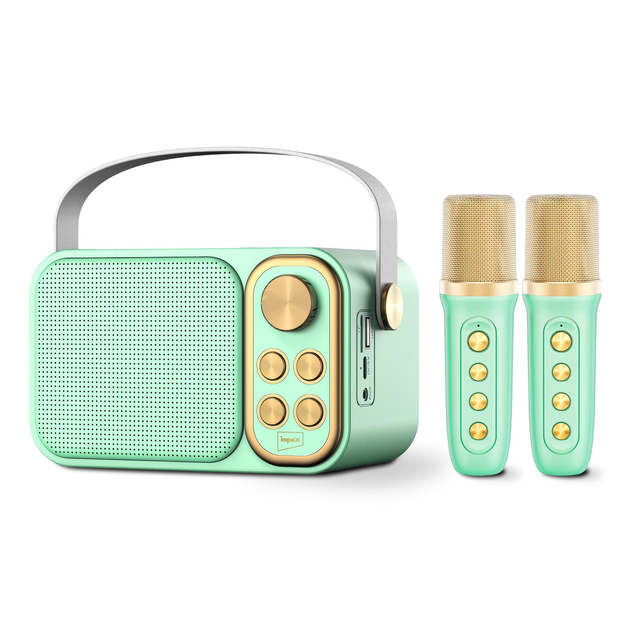 Impex Portable Bluetooth Karaoke Speaker with 2 Wireless Mics, Voice Modulation, USB/AUX/TF Input, Type-C Charging, 1500mAh Battery, 10W Output Power, Bluetooth Connectivity, 2-Year Warranty -KM 1302