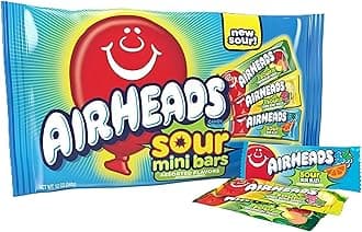 Airheads Sour Mini Candy Bars, Taffy Candy Assorted Bag, Individually Wrapped Candy, Three Assorted Flavors, 12 Oz Bag