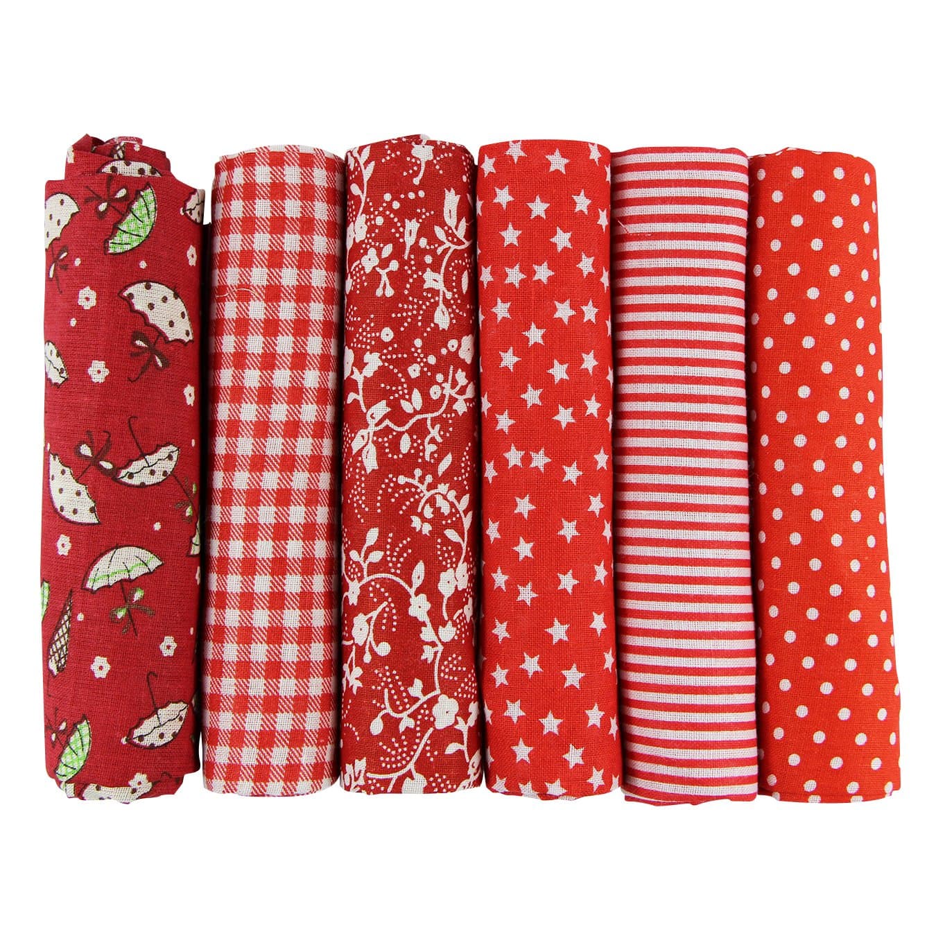 UOOOM 6pcs 50 x 50cm Patchwork Cotton Fabric DIY Handmade Sewing Quilting Fabric Different Designs (Tone-Red)