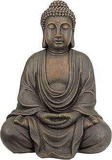 Design Toscano Meditative Asian Decor Grand Temple Indoor/Outdoor Garden Statue, Medium, 25 inches tall, Cast Stone Resin, Dark Stone Finish