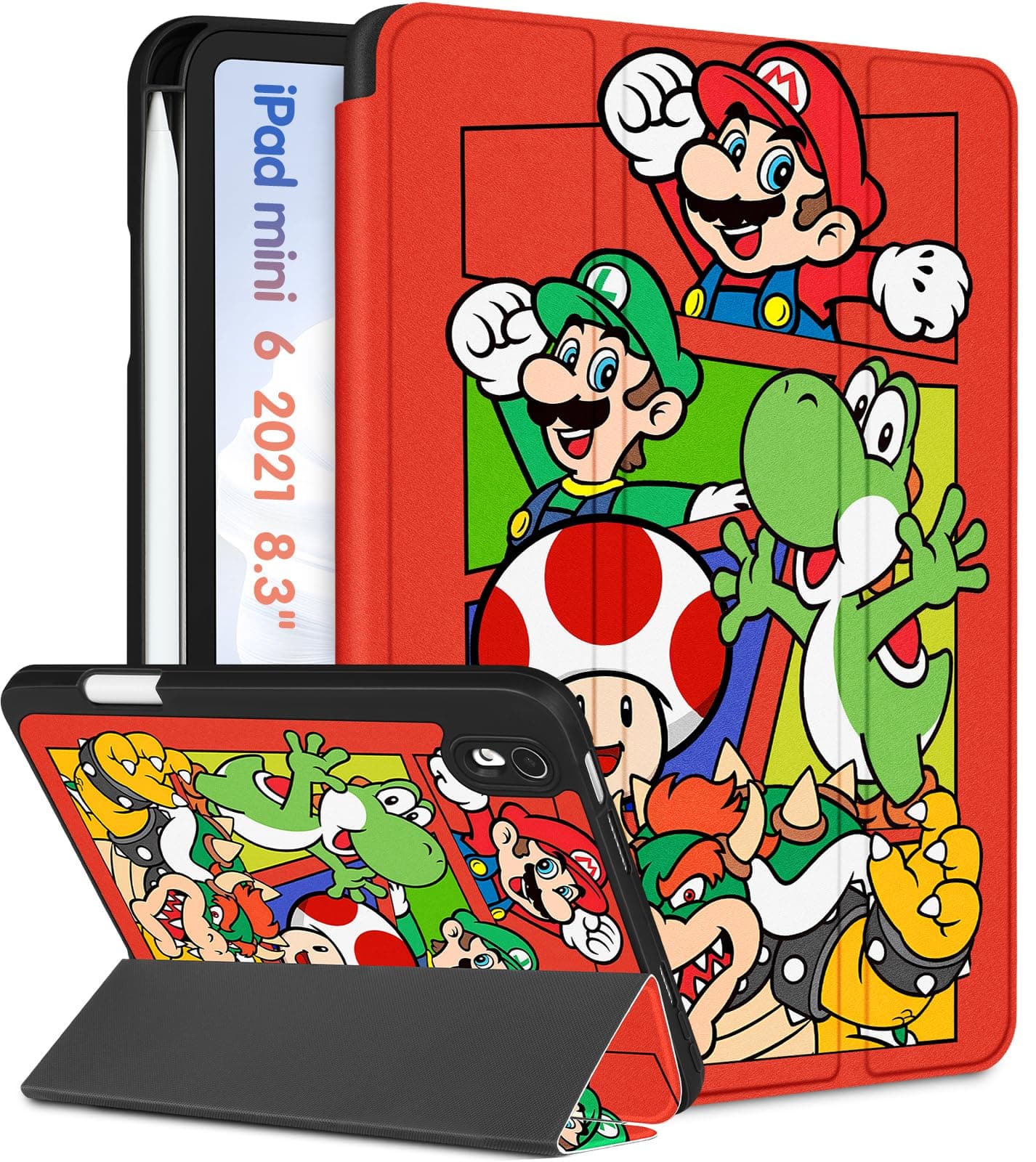 Trendy Fun for iPad Mini 7 Case/for iPad Mini 6th Generation Case 8.3 inch 2021 - Cute Cartoon Kawaii Covers for Boys Kids Girls Teens Funny Tri-fold Stand Folio for i Pad Mini 6, Mogu