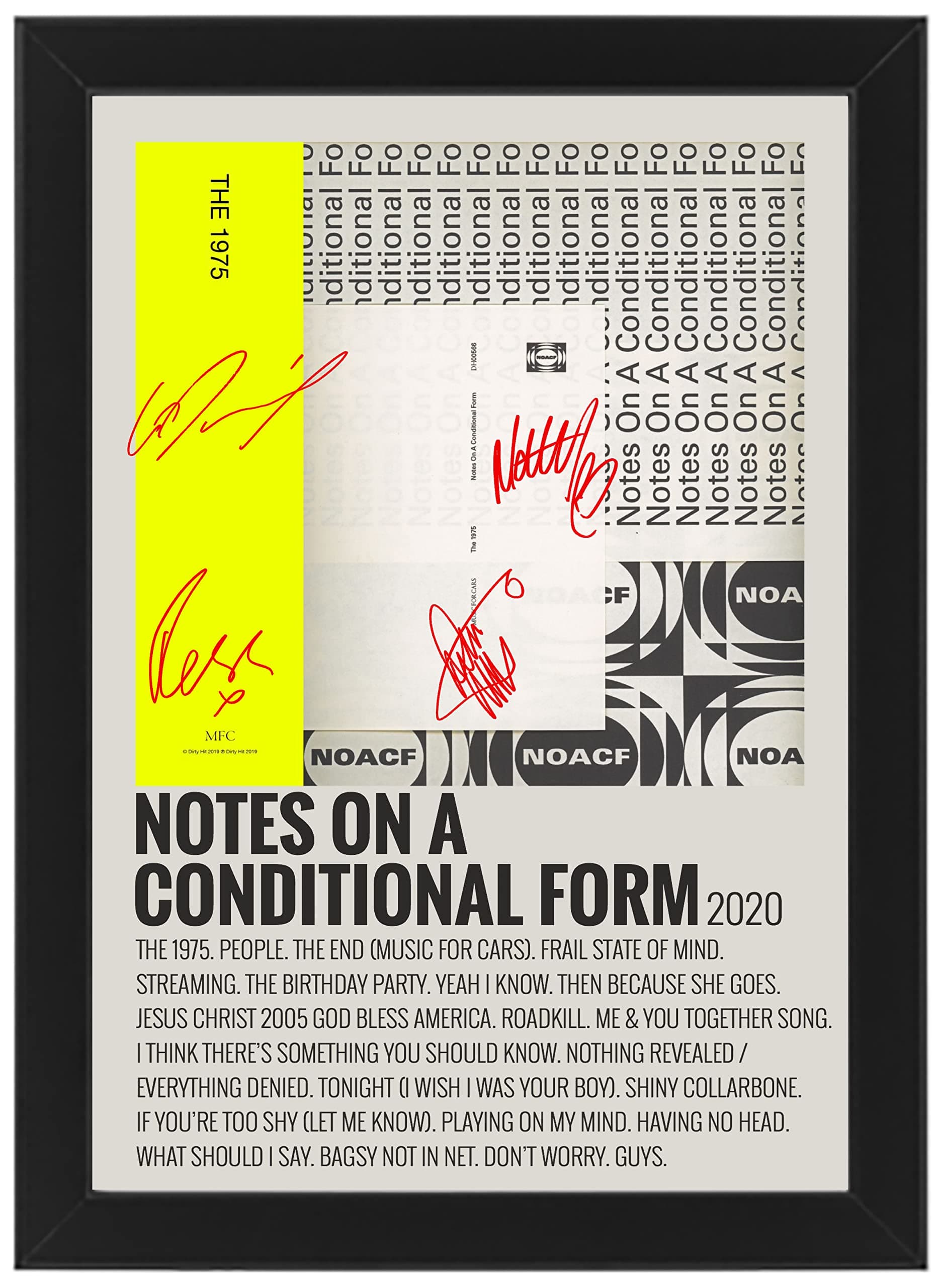 The 1975 Notes on a Conditional Form Poster - Autographed by Ross MacDonald, Adam Hann, Matty Healy, and George Daniel (Unframed, A4 (12X8" - 30X20 cm))