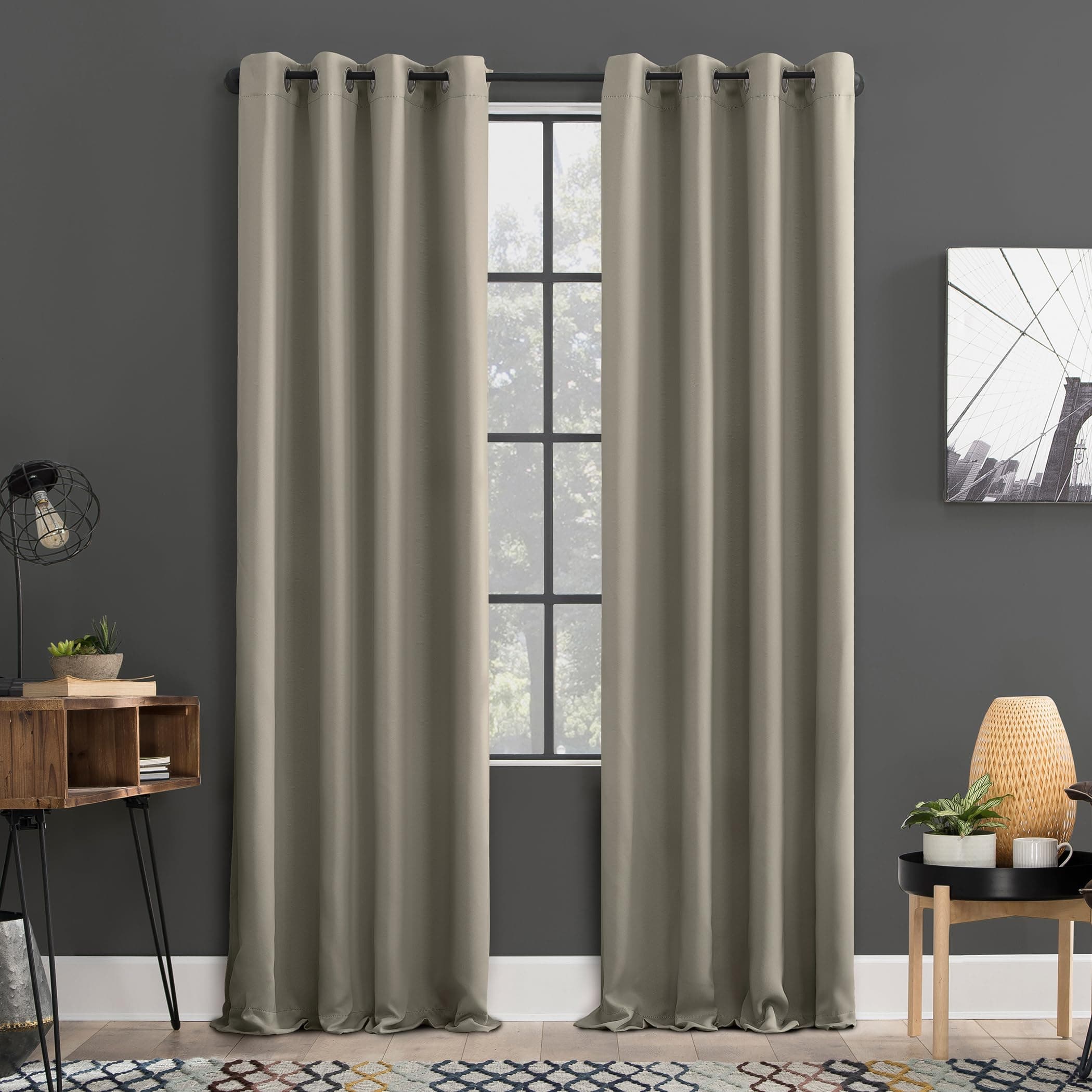 Soho 2-pack Blackout Energy Efficient Grommet Curtain Panel Pair, 54" x 84", Stone